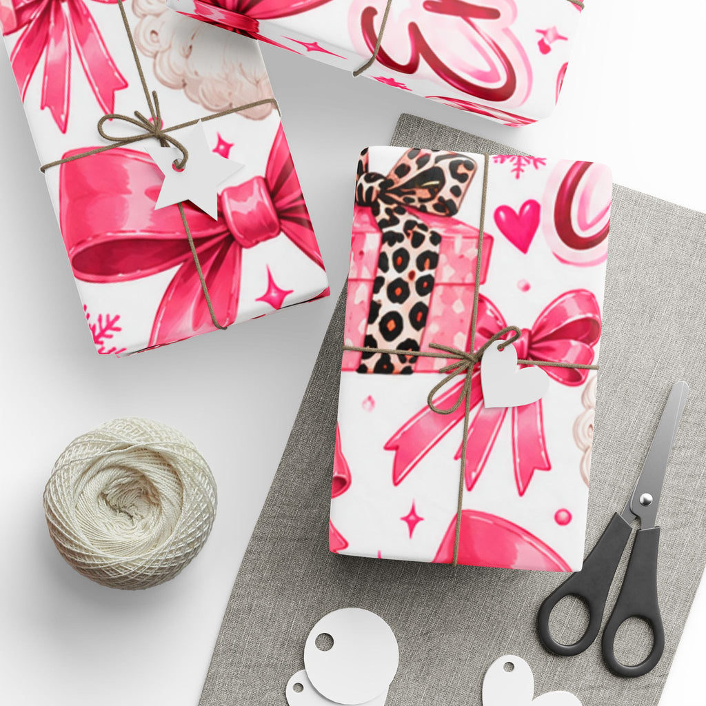 Personalized Christmas Wrapping Paper with Santa, Trees & Bows