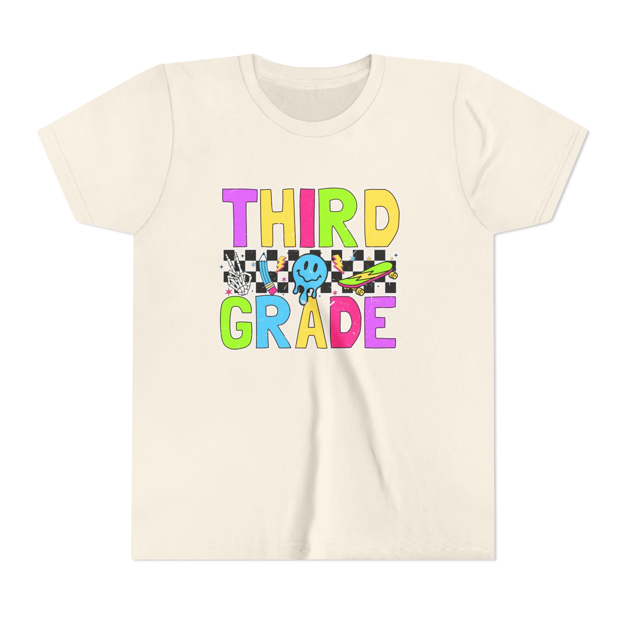 Third Grade Youth T‑Shirt — Colorful Checkerboard Smileback School Tee
