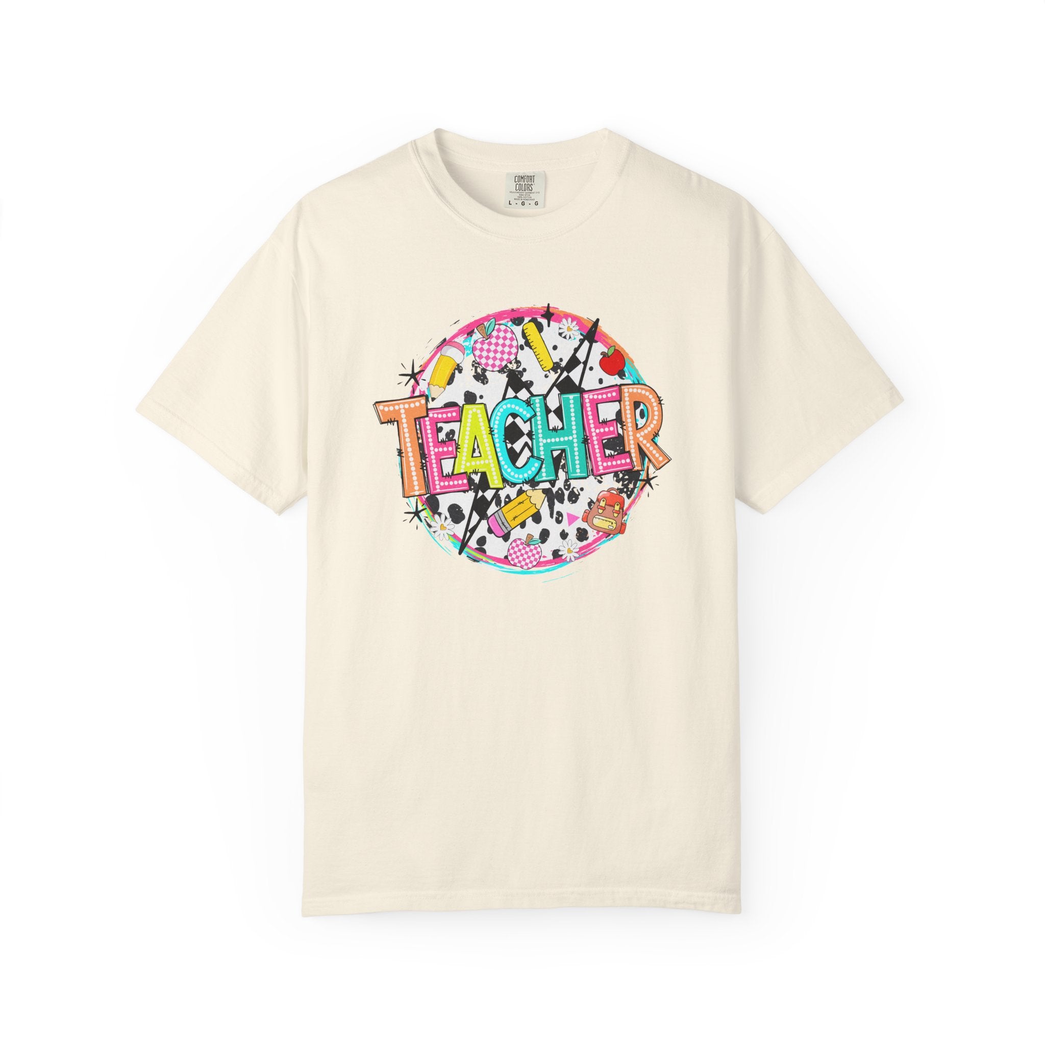 Teacher Graphic T-Shirt — Colorful School Supplies Design