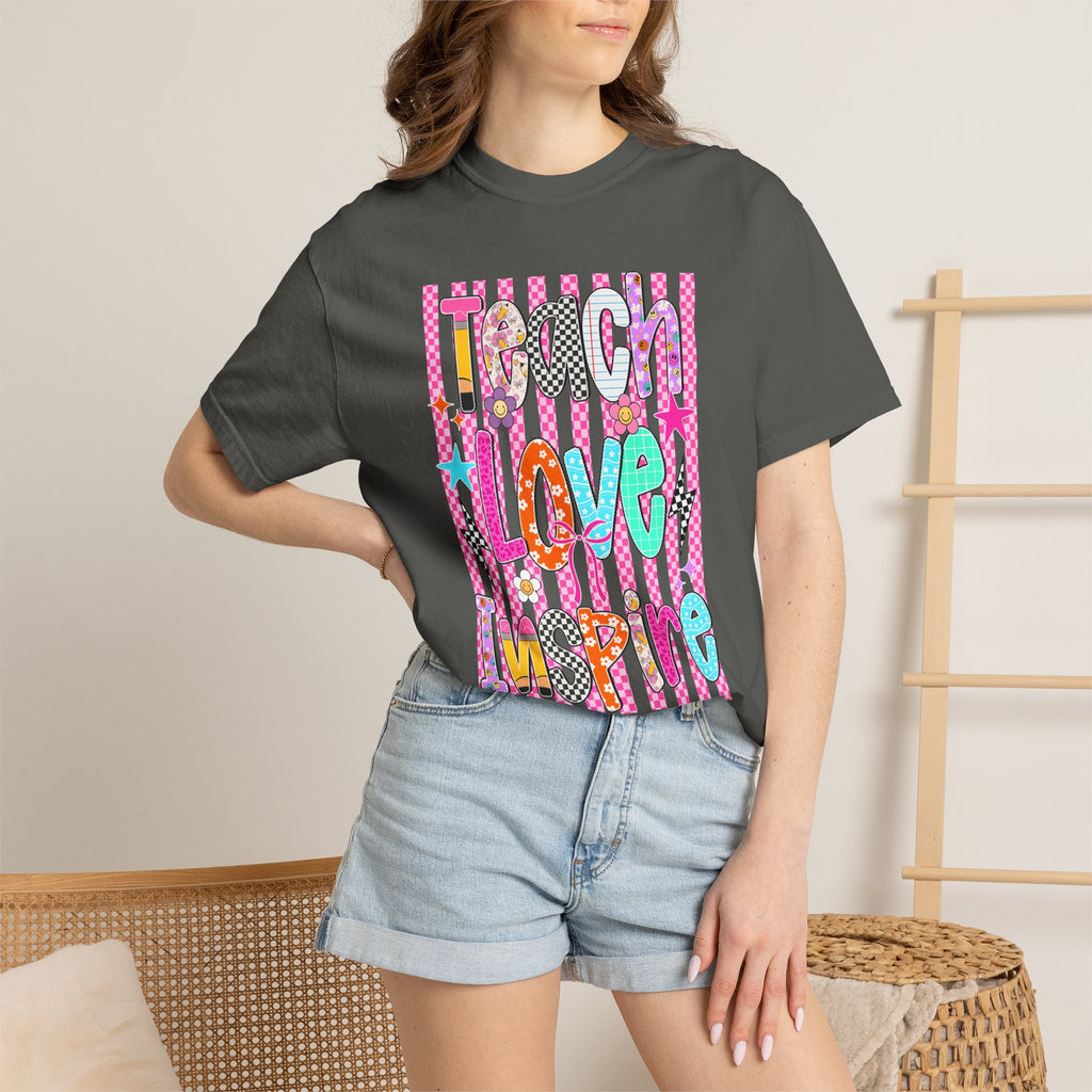 Teach Love Inspire T-Shirt — Colorful Positive Teacher Appreciation Tee