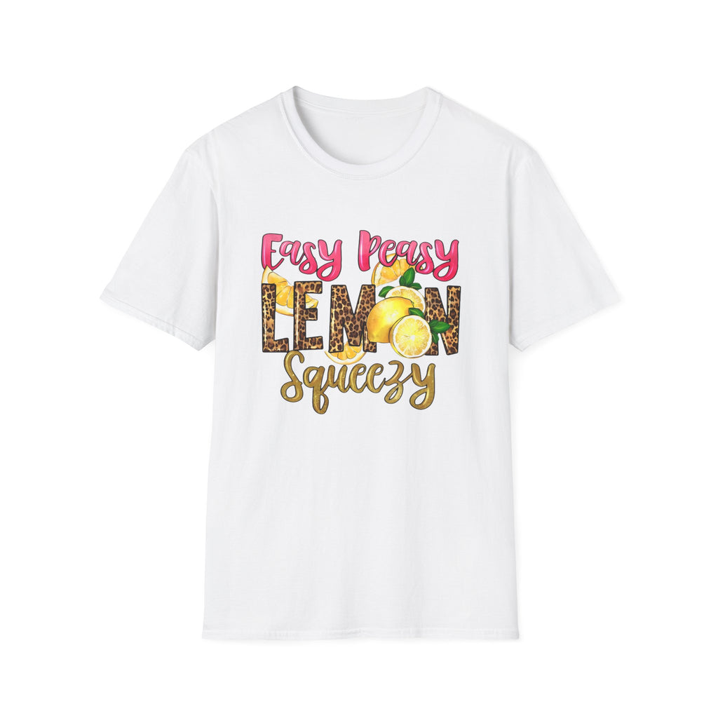 Easy Peasy Lemon Squeezy T-Shirt — Cute Lemon Graphic Tee with Leopard Print Accents