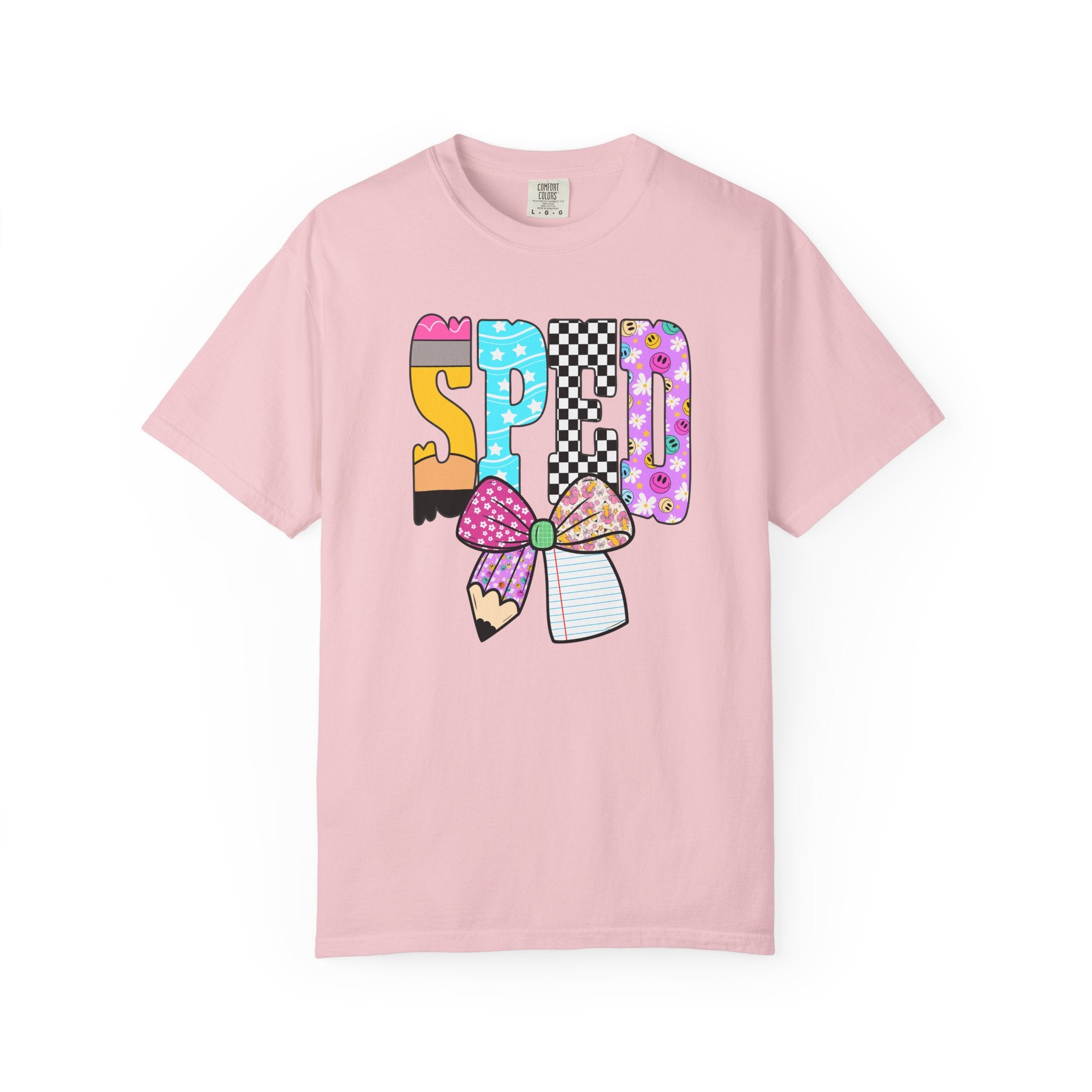 Spring Pencil Bow T-Shirt — Cute Colorful 'SPRING' Graphic Tee