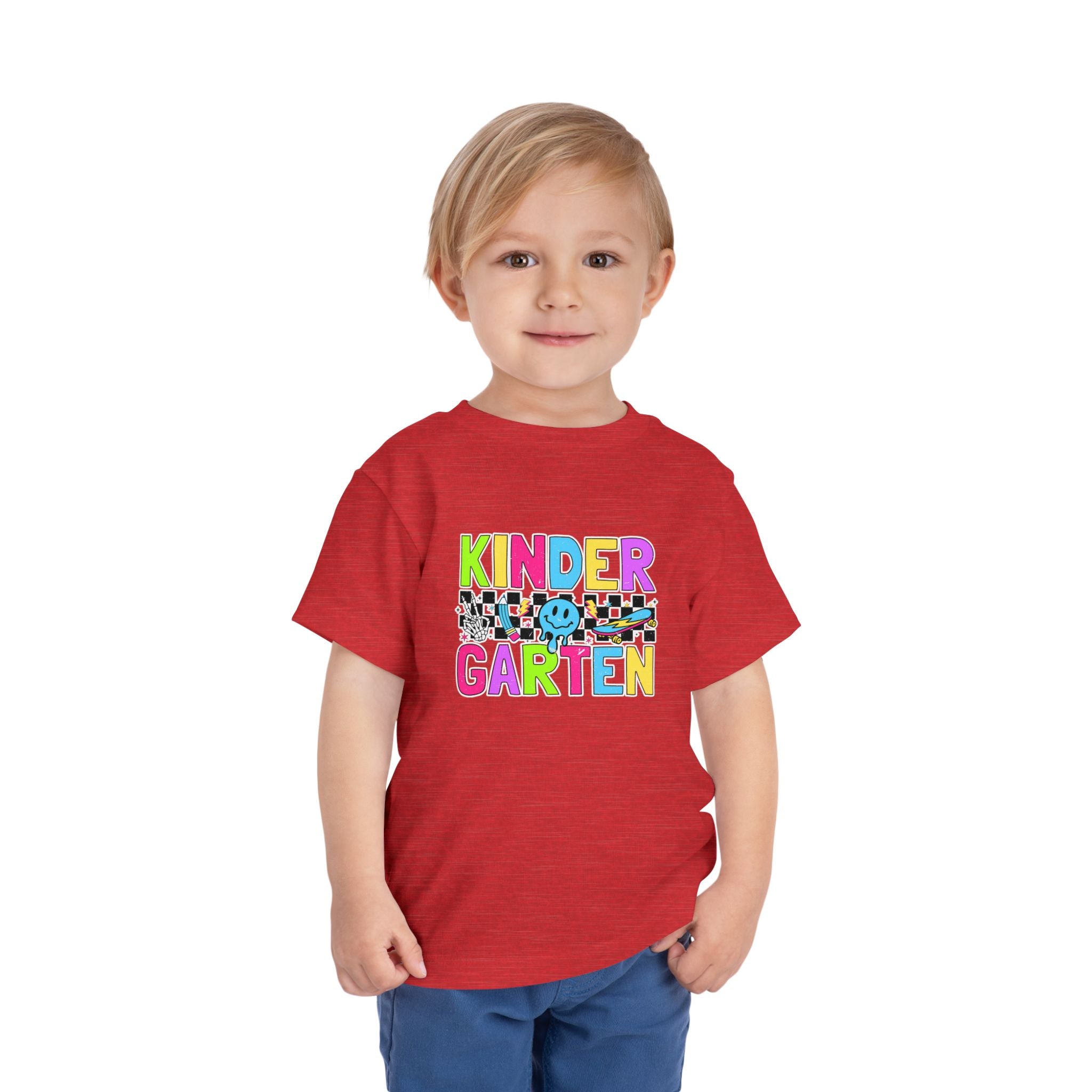 KinderGarten Toddler Tee - Colorful Checker Smiley Back-to-School Shirt