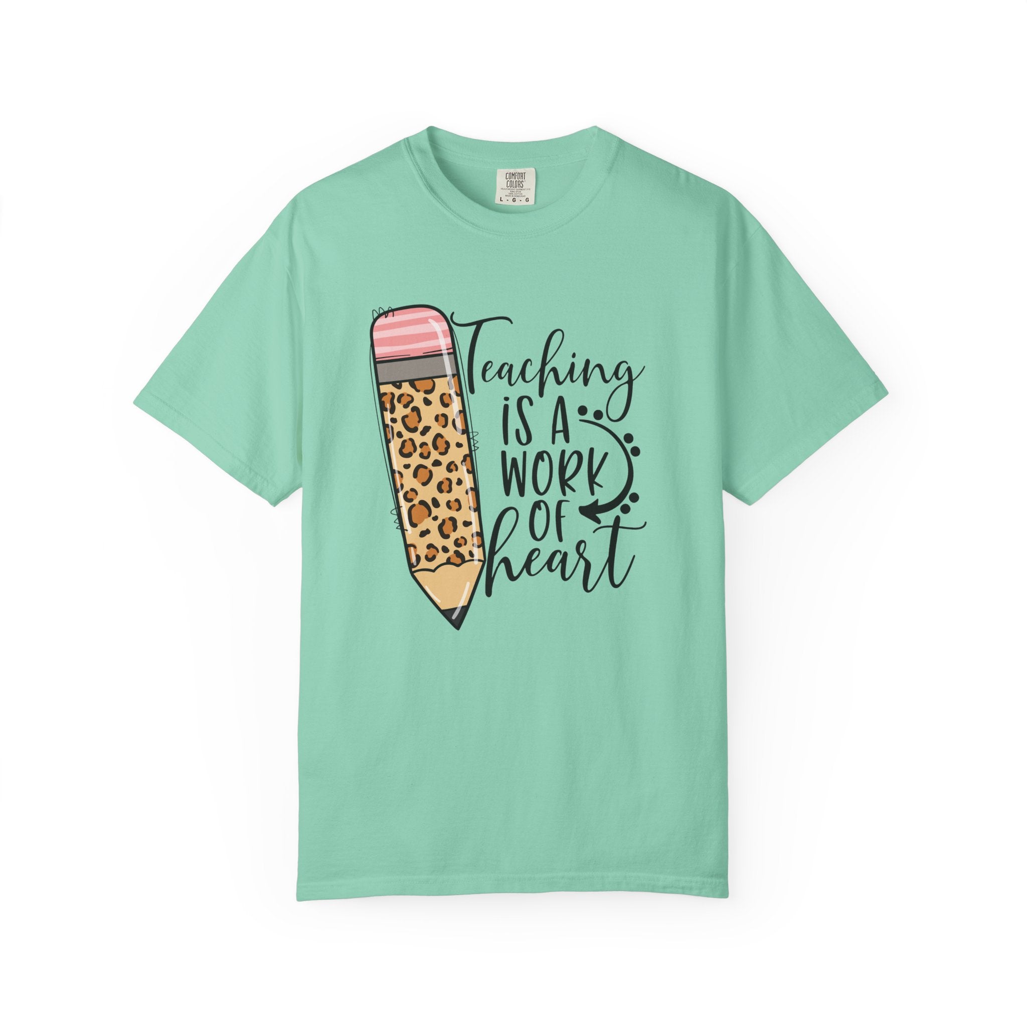 Teaching Is a Work of Heart Leopard Pencil T-Shirt — Teacher Appreciation Gift