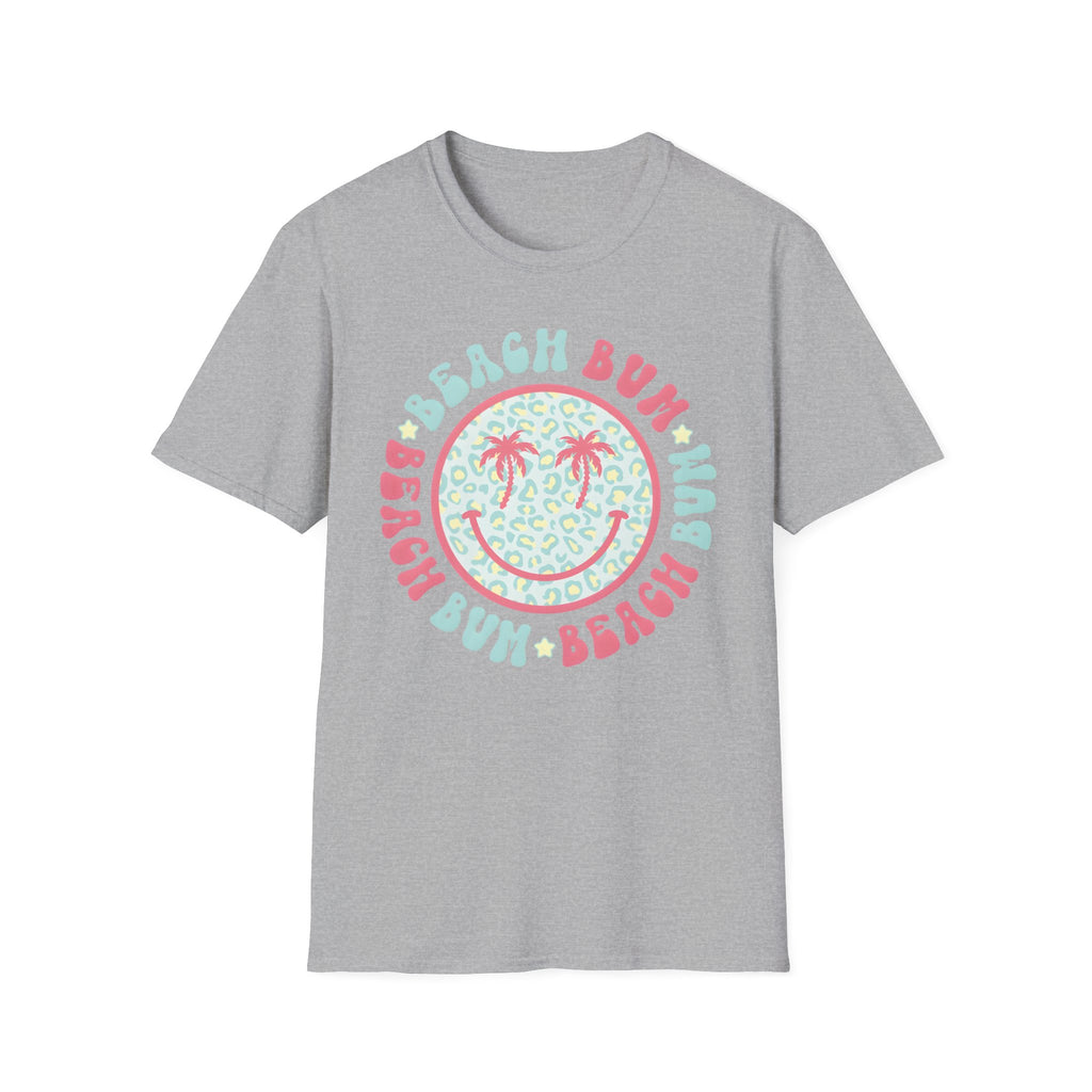 Beach Bum Smiley T-Shirt — Pastel Palm Tree Graphic