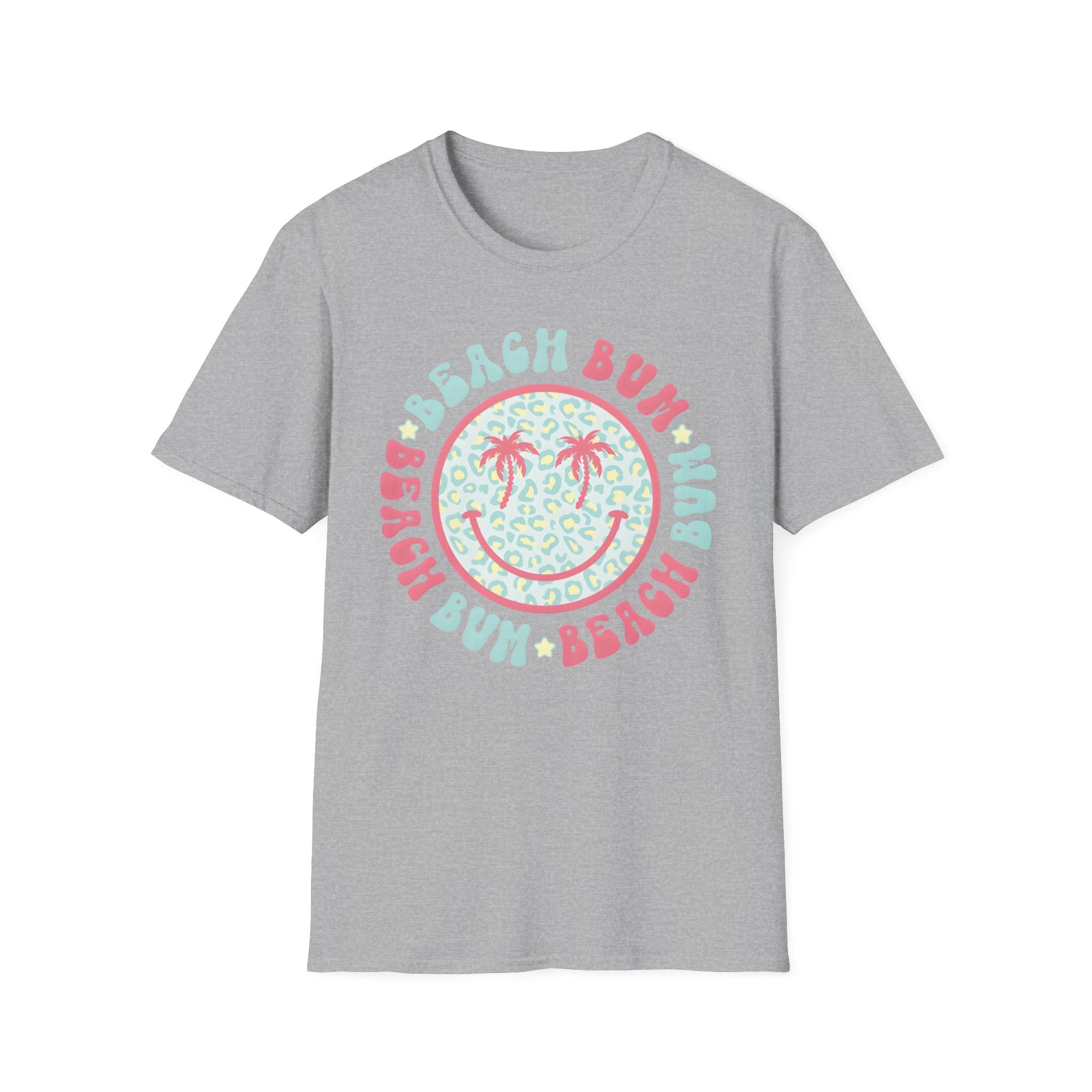 Beach Bum Smiley T-Shirt — Pastel Palm Tree Graphic