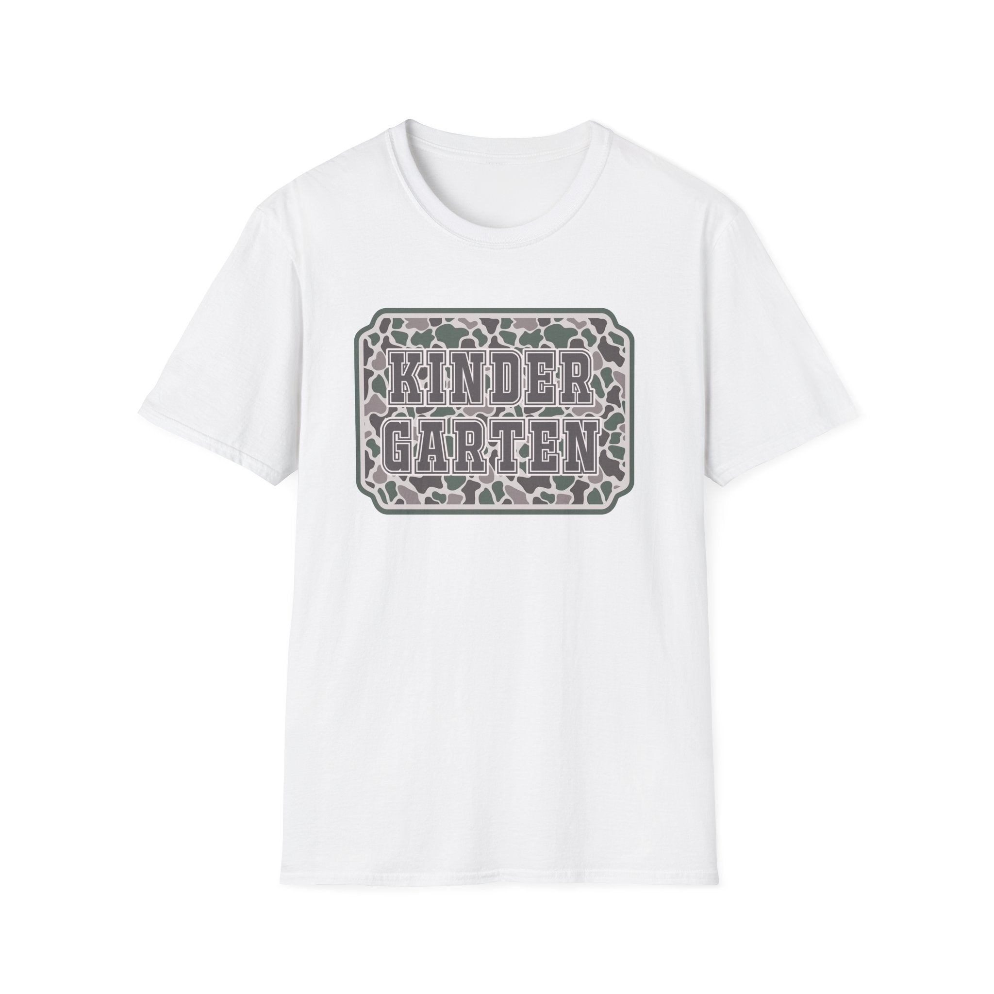 Kindergarten Camo T‑Shirt — Back to School Graphic Tee for Kids & Teachers