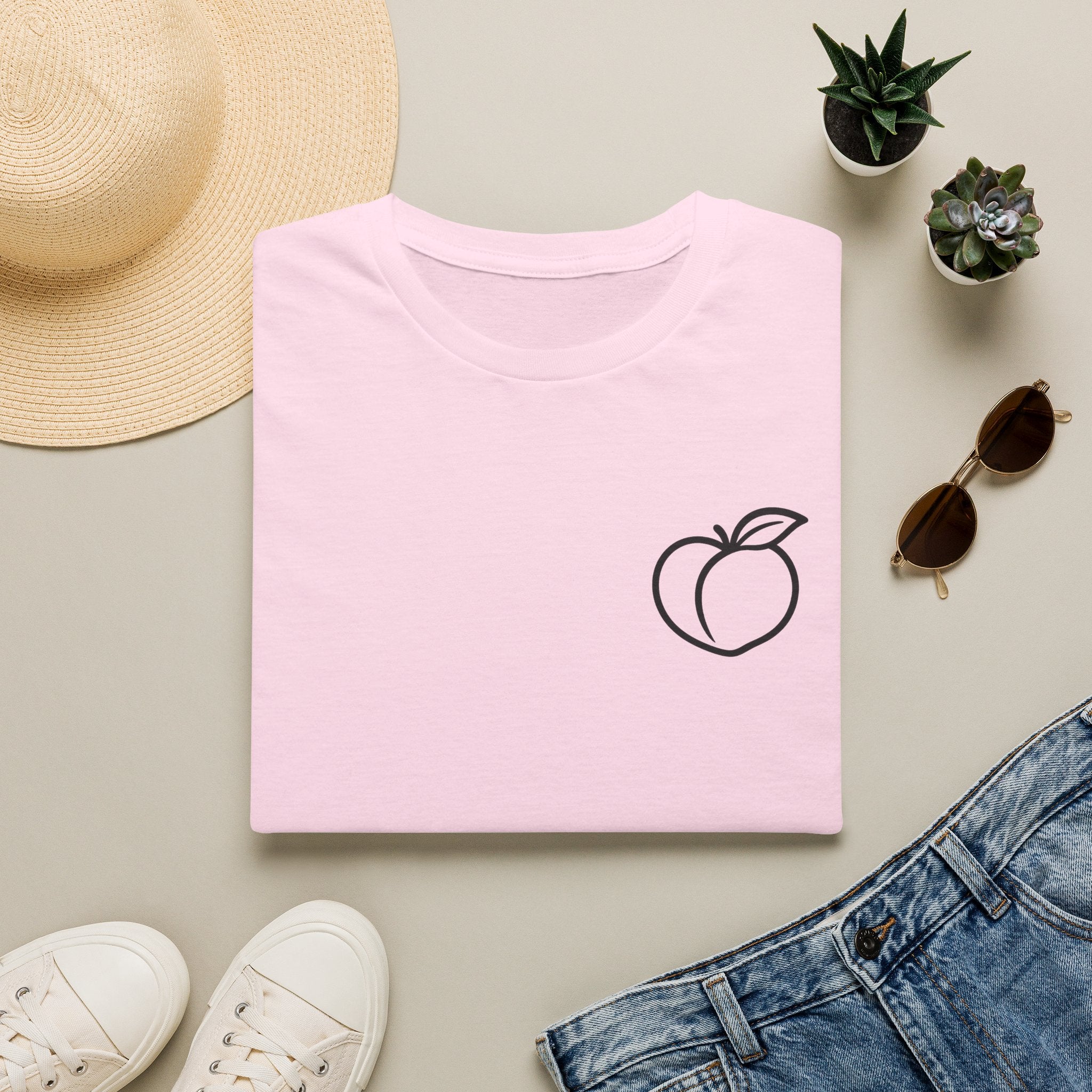 Peach Outline T‑Shirt — Minimal Fruit Graphic Tee