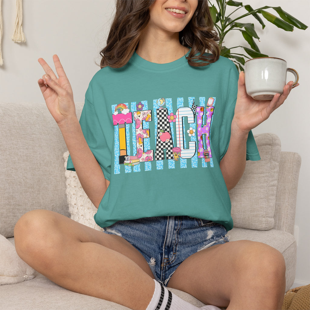 Teacher Stripe Patchwork T-Shirt