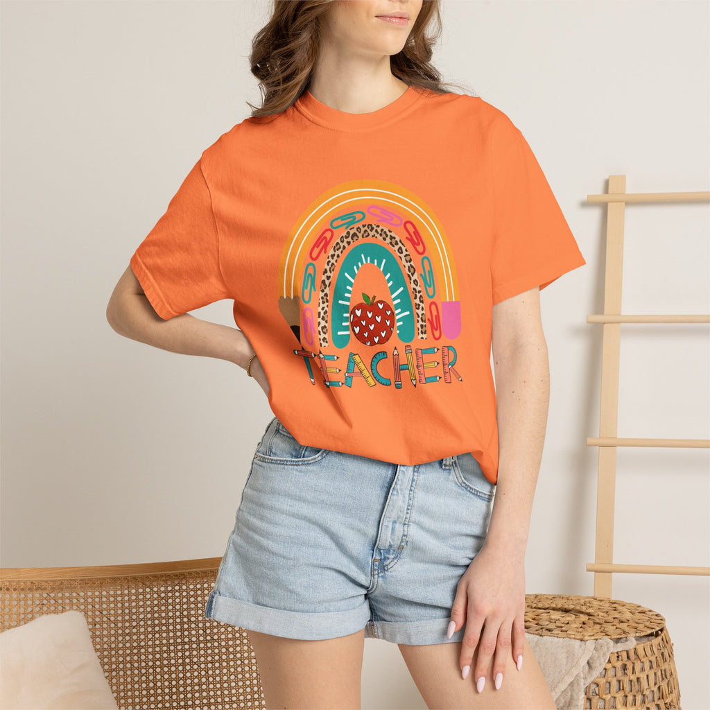 Teacher Rainbow T-Shirt — Cute Apple & Pencil Back-to-School Tee