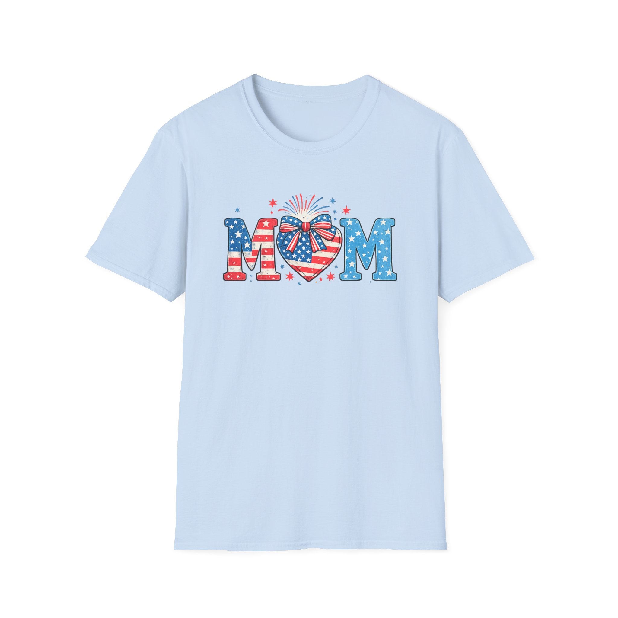 Patriotic MOM T-Shirt — Stars & Stripes Heart Design (Fourth of July / Mother's Day)