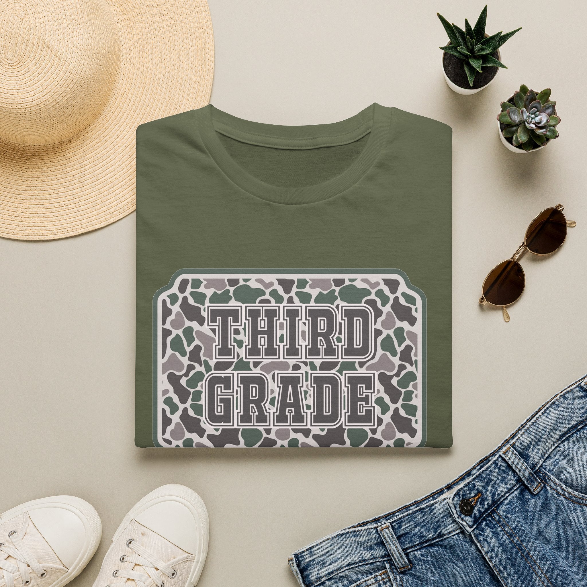 Third Grade Camo T-Shirt — "Third Grade" School Teacher & Student Tee