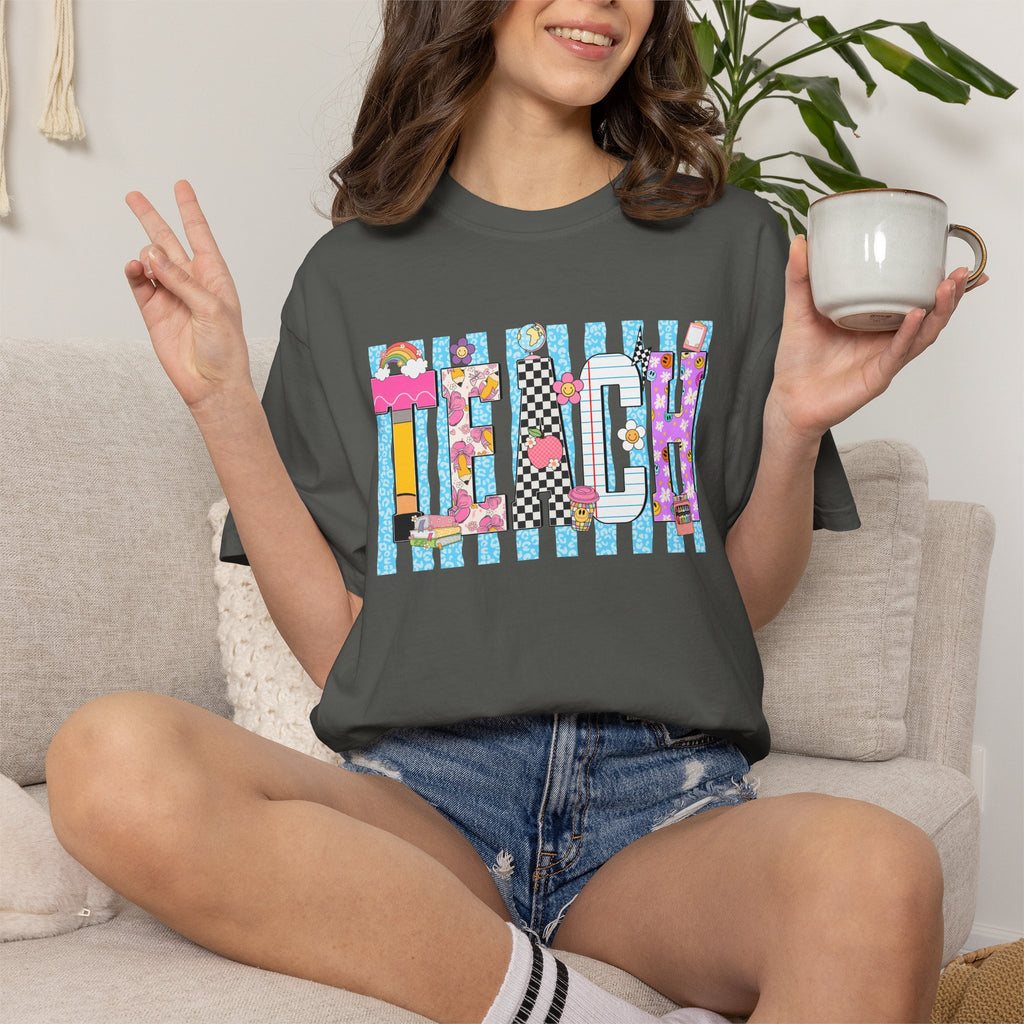 Teacher Stripe Patchwork T-Shirt