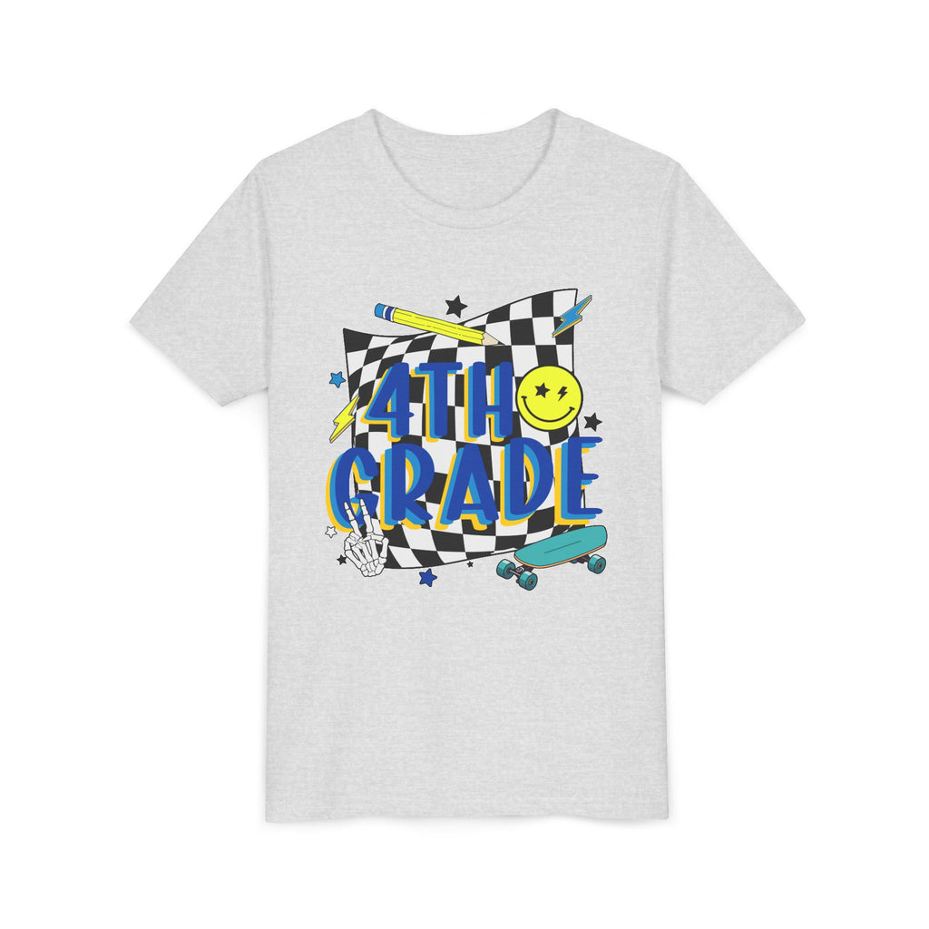 4th Grade Youth Tee — Retro Skateboard Smiley Back-to-School Shirt