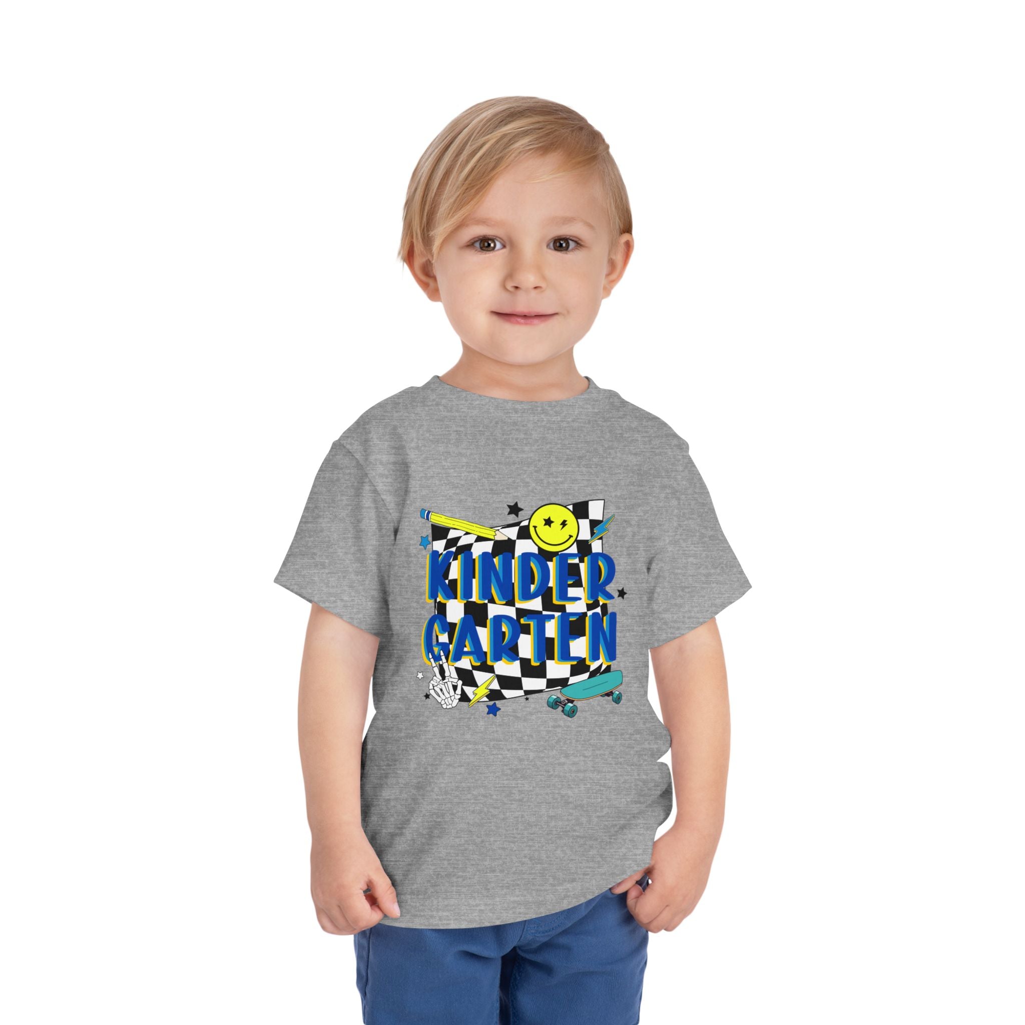 Kindergarten Toddler Tee — Smiley Skateboard Back-to-School Shirt