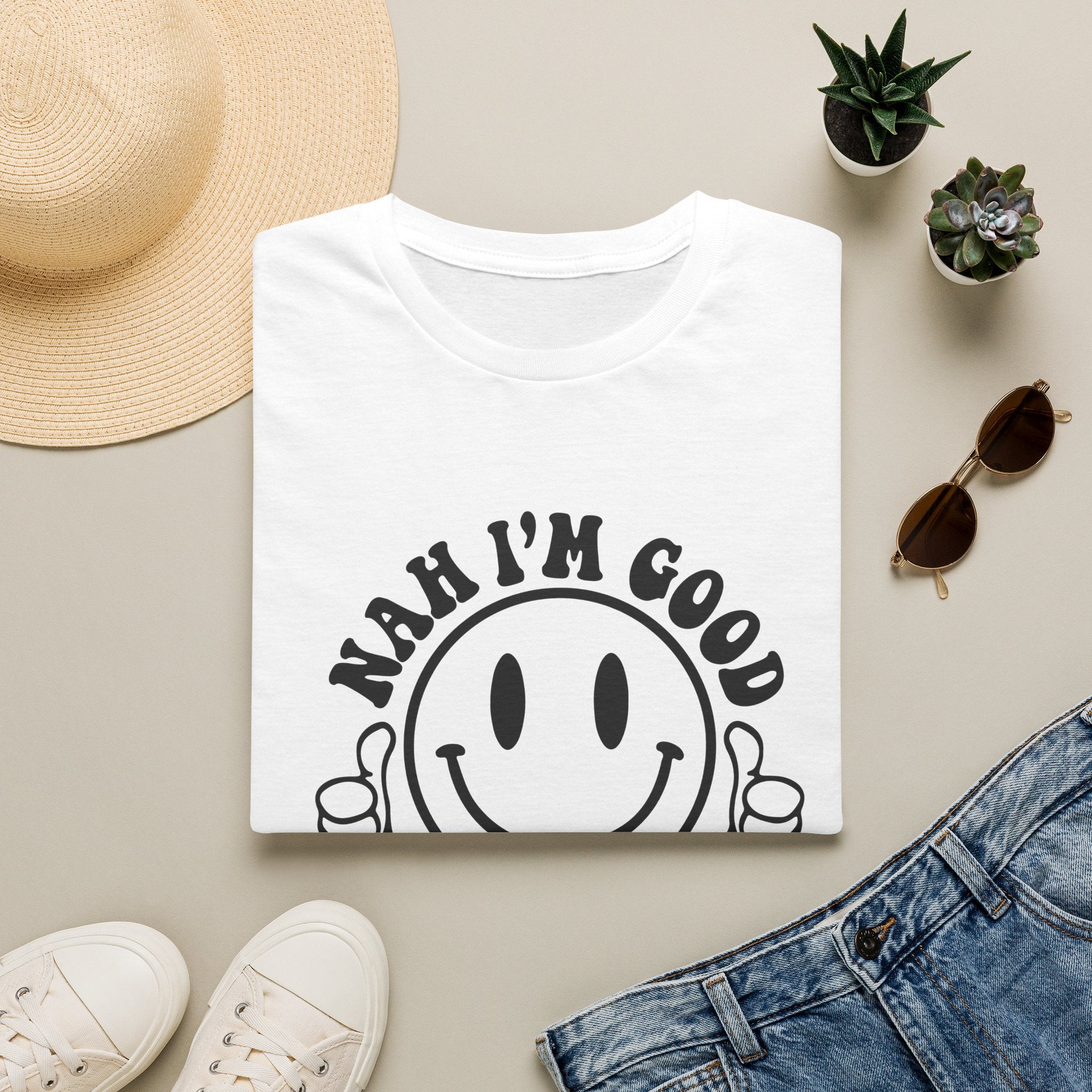 Nah I'm Good Smiley T-Shirt — Thumbs-Up Retro Graphic Tee