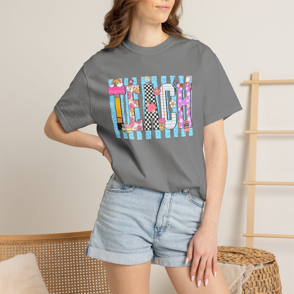 Teacher Stripe Patchwork T-Shirt