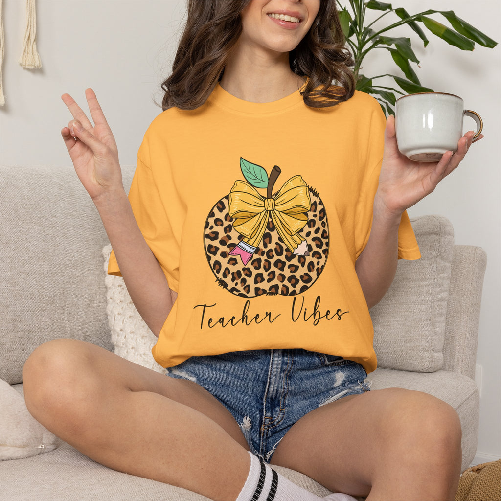 Teacher Vibes Leopard Pumpkin T-Shirt - Cute Fall Teacher Gift