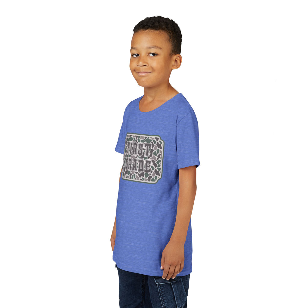 First Grade Tee — Camo Pattern Kids Back to School Shirt