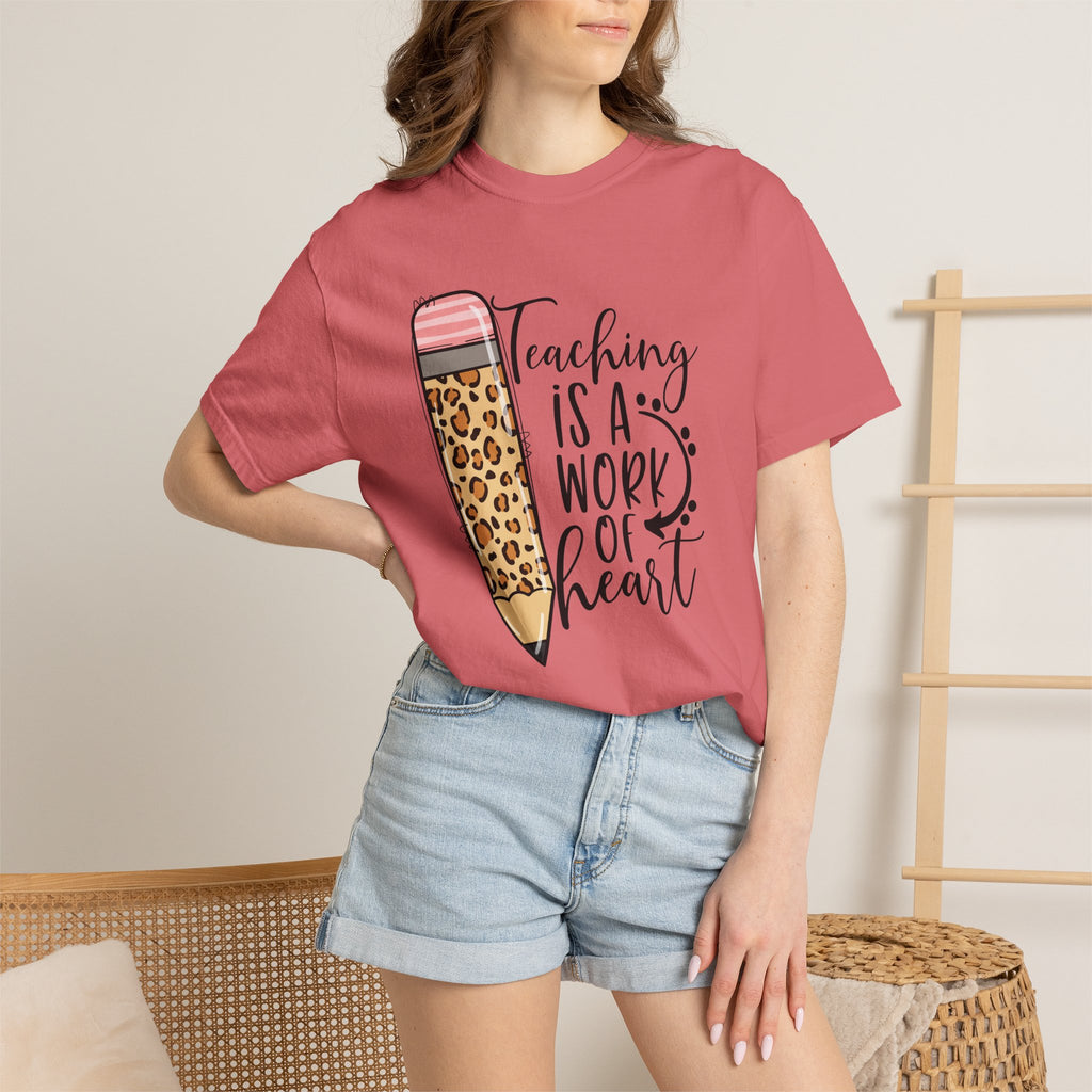 Teaching Is a Work of Heart Leopard Pencil T-Shirt — Teacher Appreciation Gift