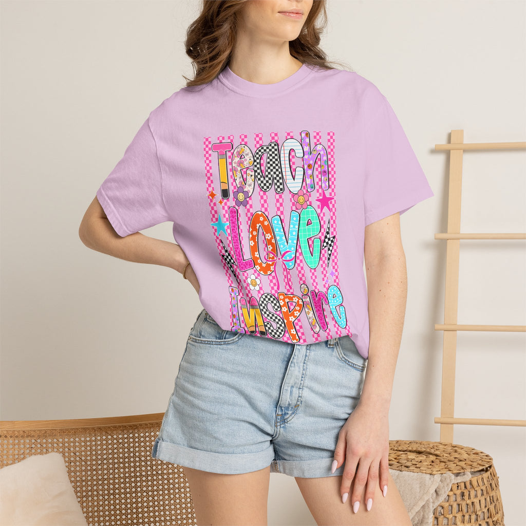 Teach Love Inspire T-Shirt — Colorful Positive Teacher Appreciation Tee