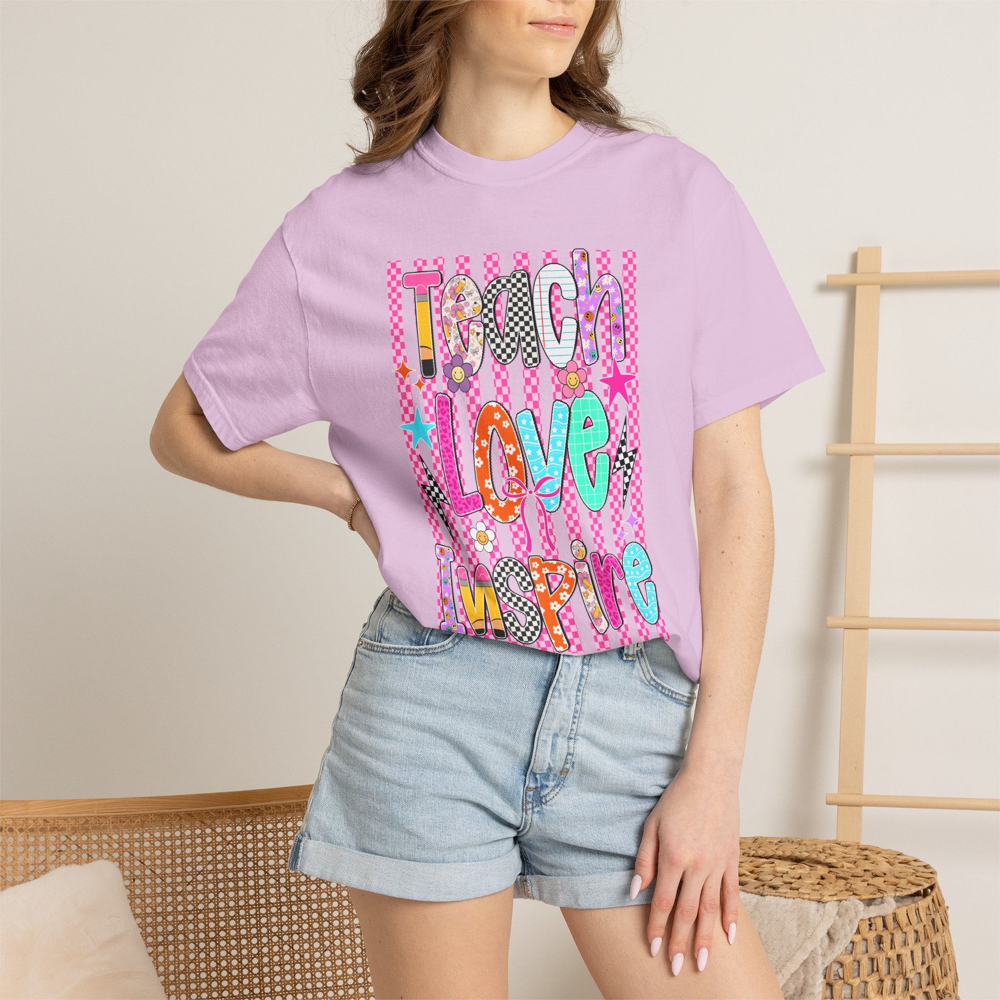 Teach Love Inspire T-Shirt — Colorful Positive Teacher Appreciation Tee