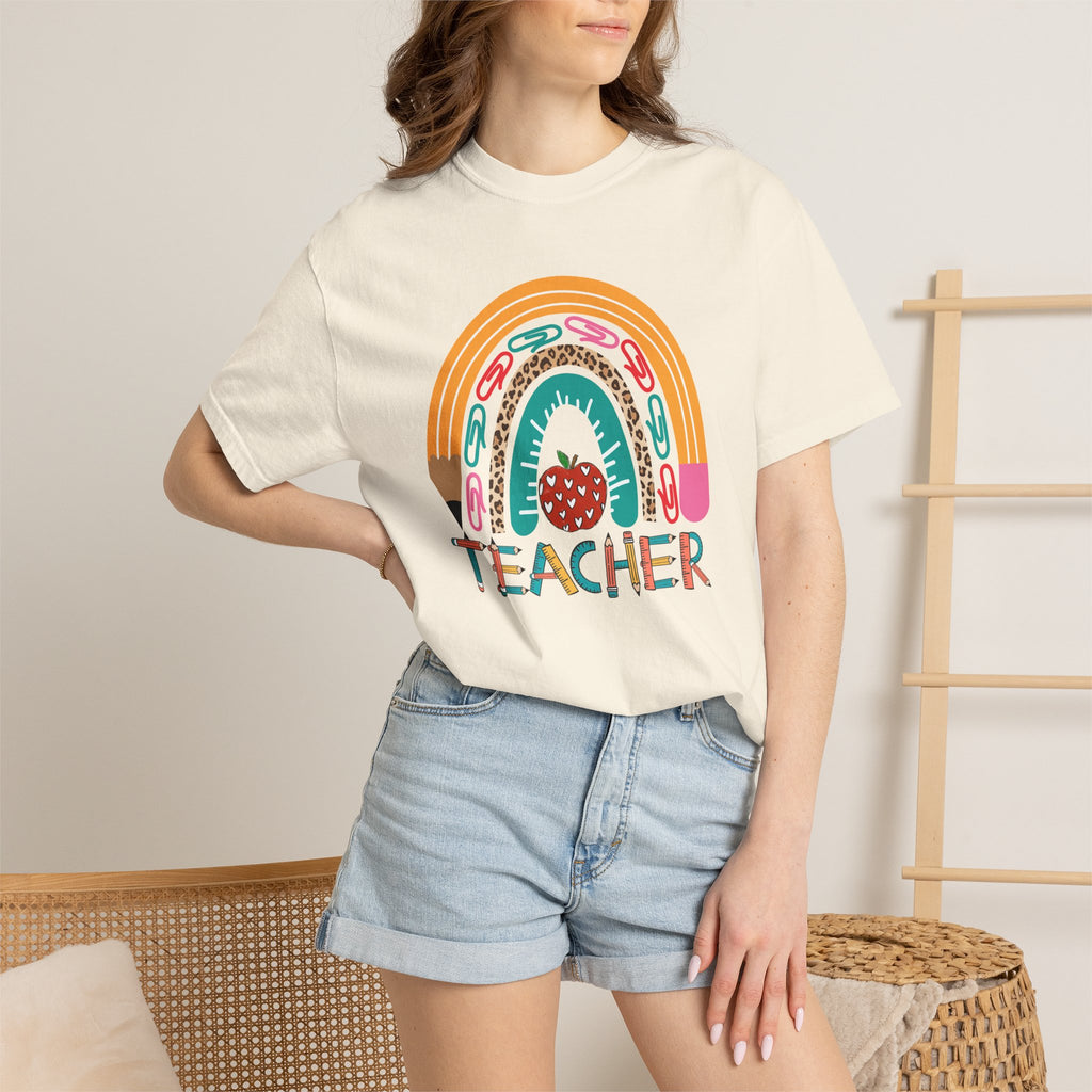 Teacher Rainbow T-Shirt — Cute Apple & Pencil Back-to-School Tee