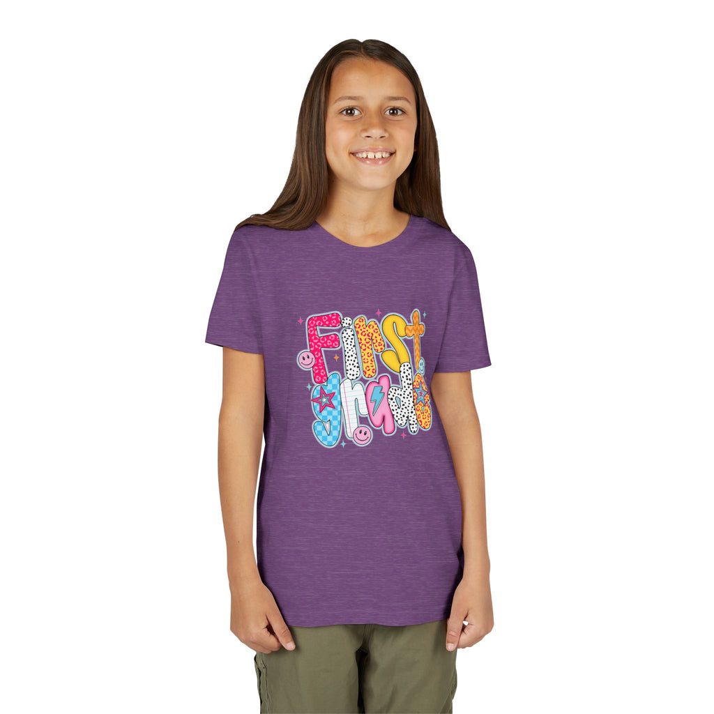 First Grade Youth Tee — Colorful Back-to-School Graphic Shirt