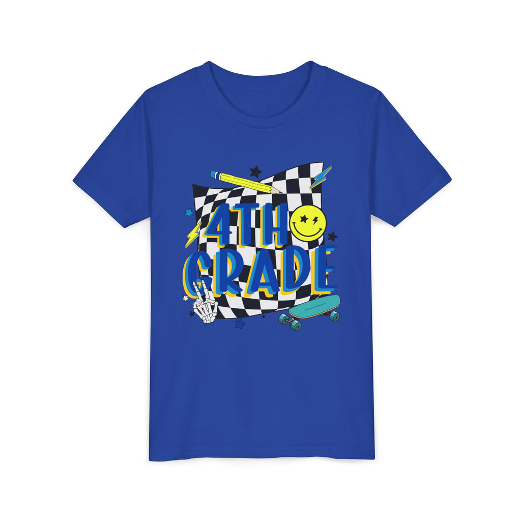 4th Grade Youth Tee — Retro Skateboard Smiley Back-to-School Shirt