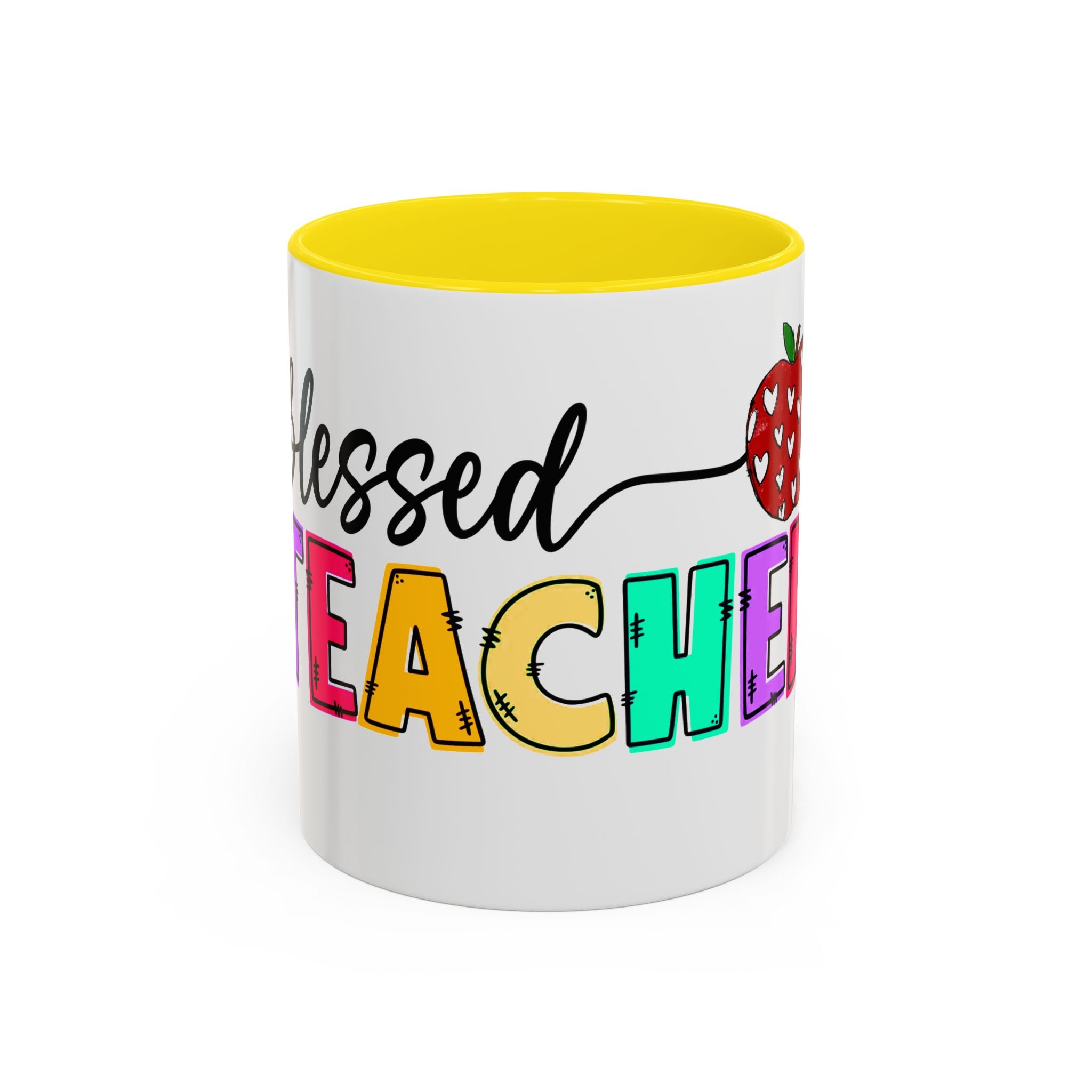Blessed Teacher Accent Coffee Mug – Colorful Apple Design (11/15oz)