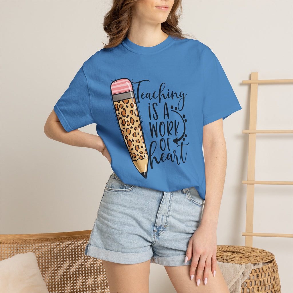 Teaching Is a Work of Heart Leopard Pencil T-Shirt — Teacher Appreciation Gift