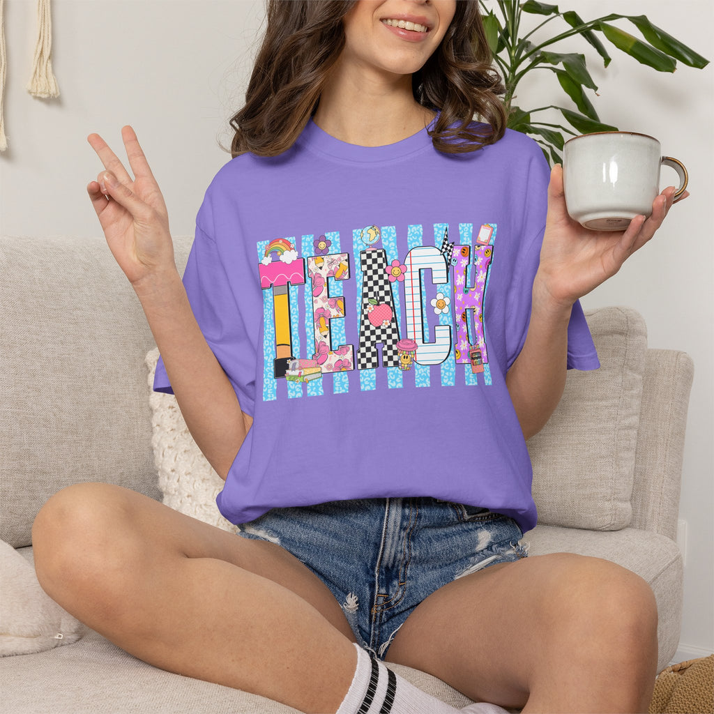 Teacher Stripe Patchwork T-Shirt