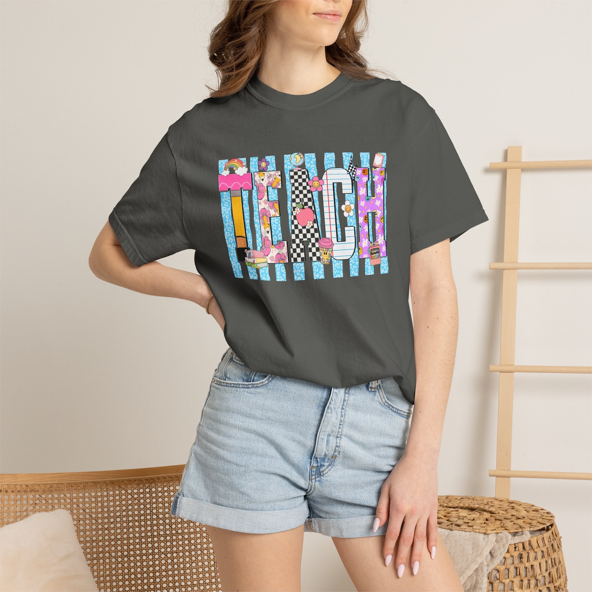 Teacher Stripe Patchwork T-Shirt