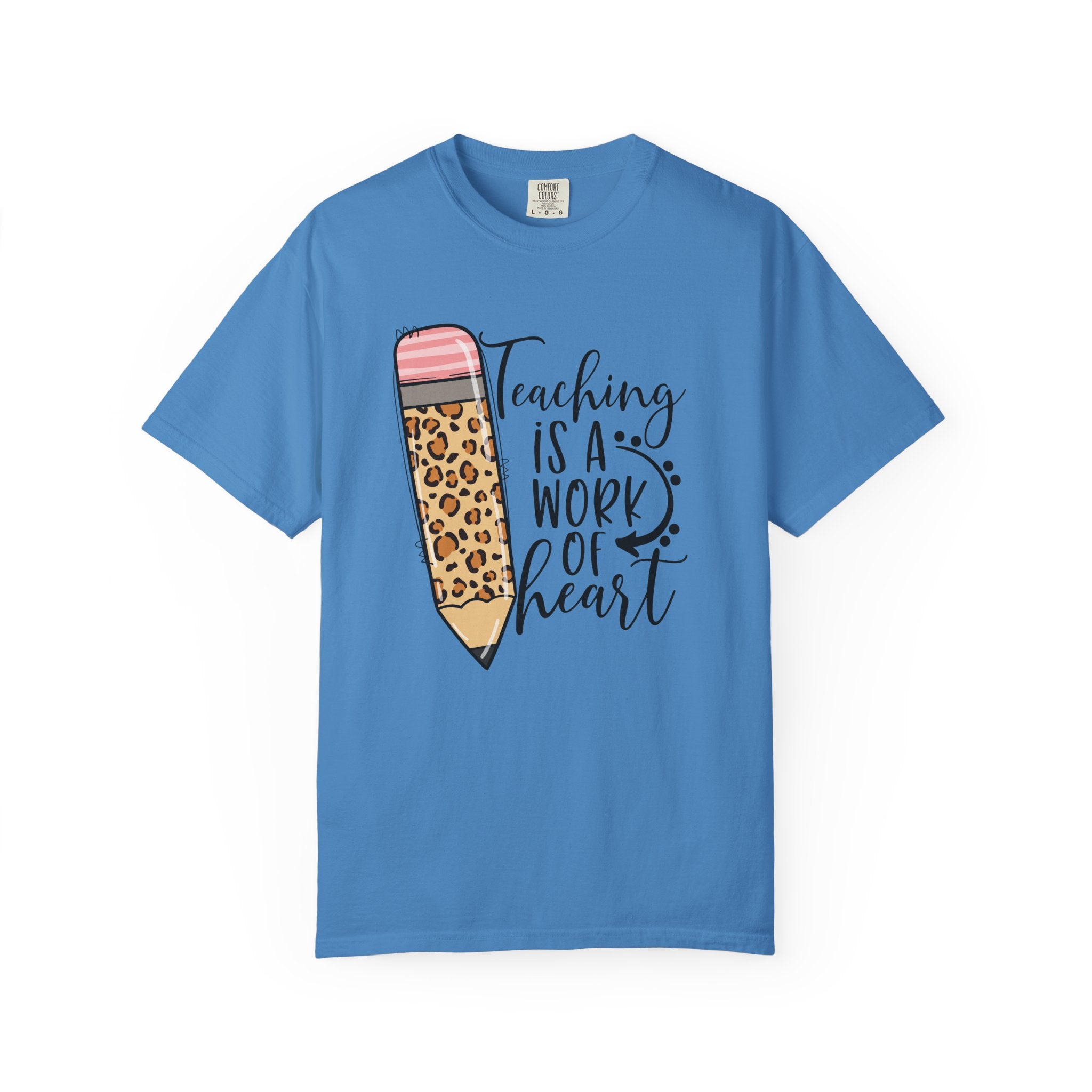 Teaching Is a Work of Heart Leopard Pencil T-Shirt — Teacher Appreciation Gift
