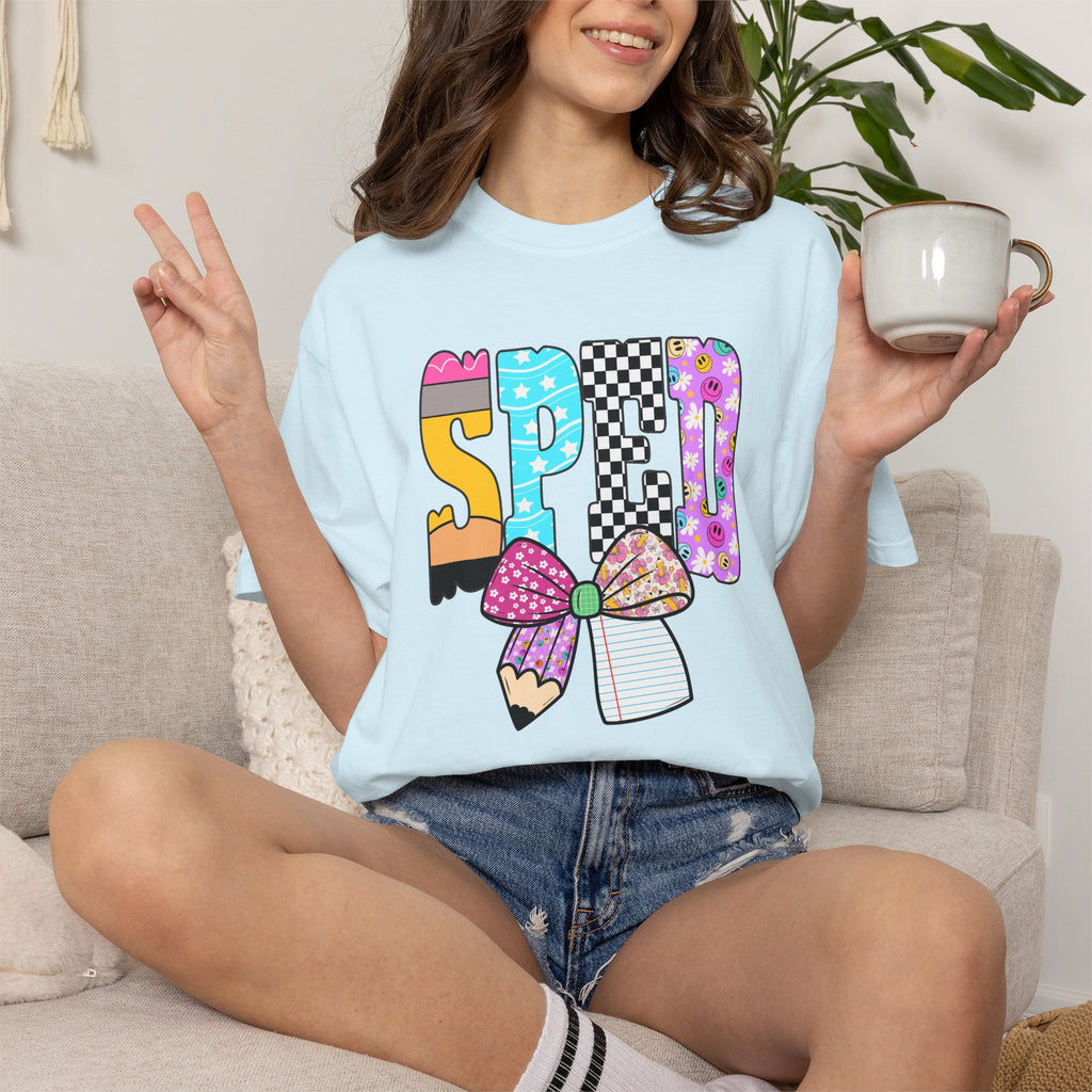 Spring Pencil Bow T-Shirt — Cute Colorful 'SPRING' Graphic Tee