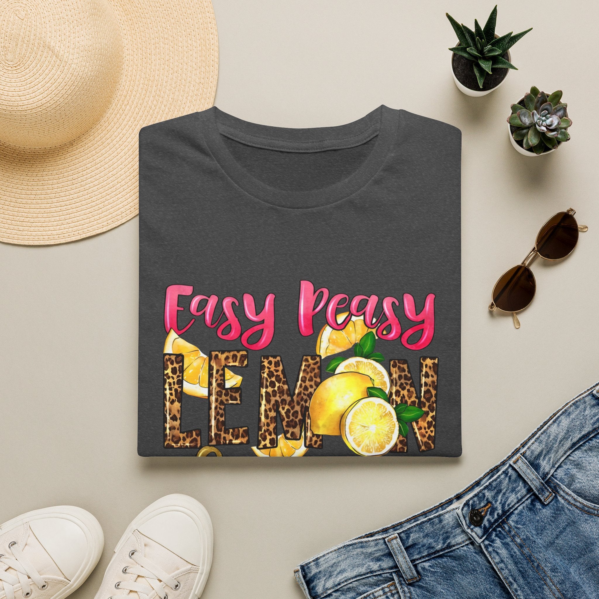 Easy Peasy Lemon Squeezy T-Shirt — Cute Lemon Graphic Tee with Leopard Print Accents