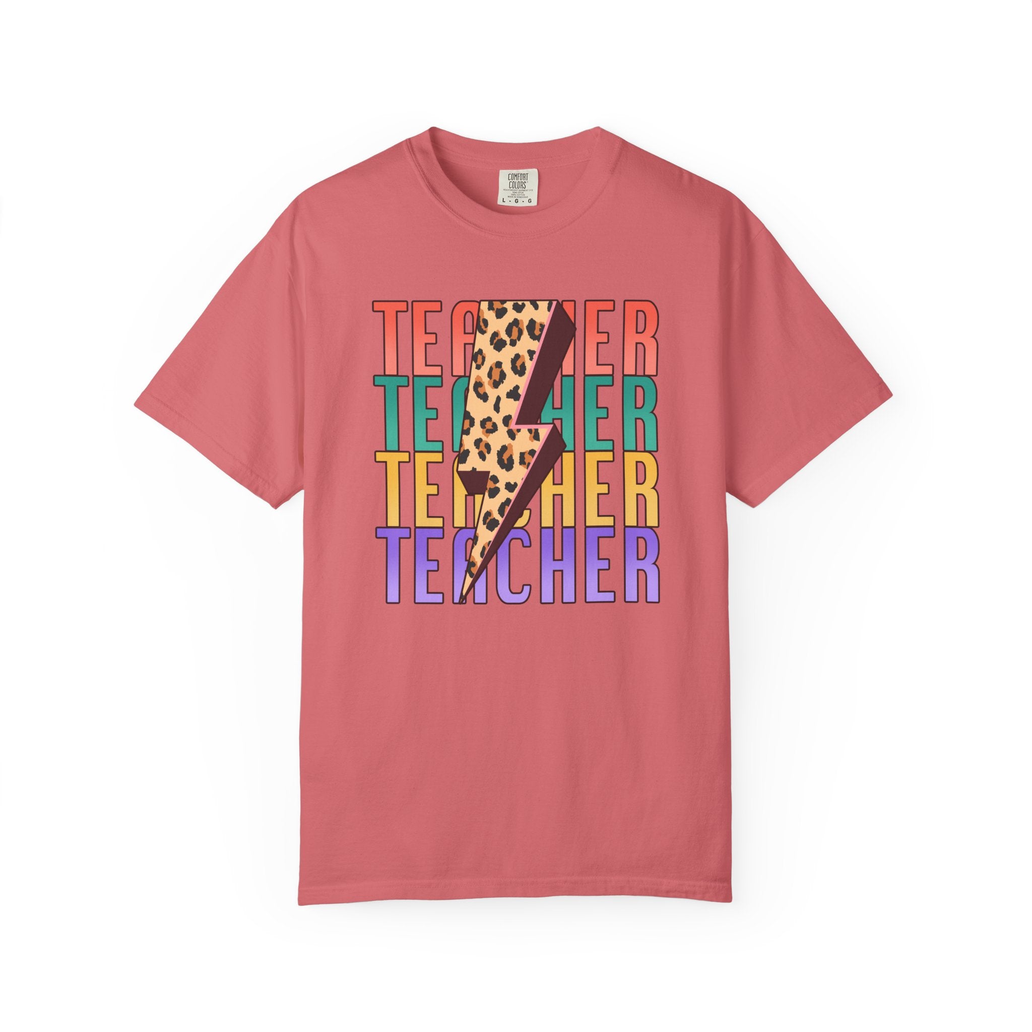 Teacher Lightning Bolt Leopard Print T‑Shirt — Colorful Retro Teacher Tee