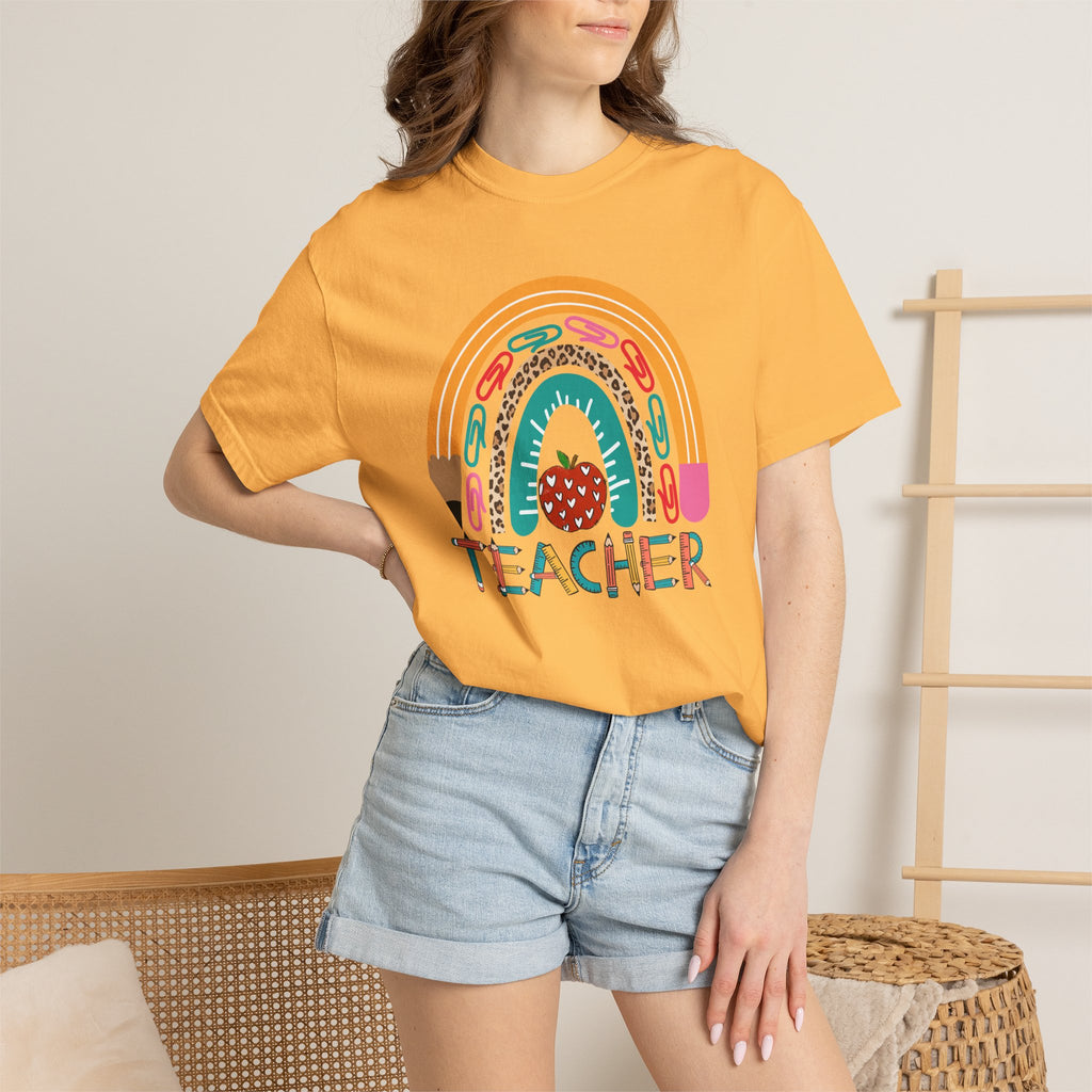 Teacher Rainbow T-Shirt — Cute Apple & Pencil Back-to-School Tee