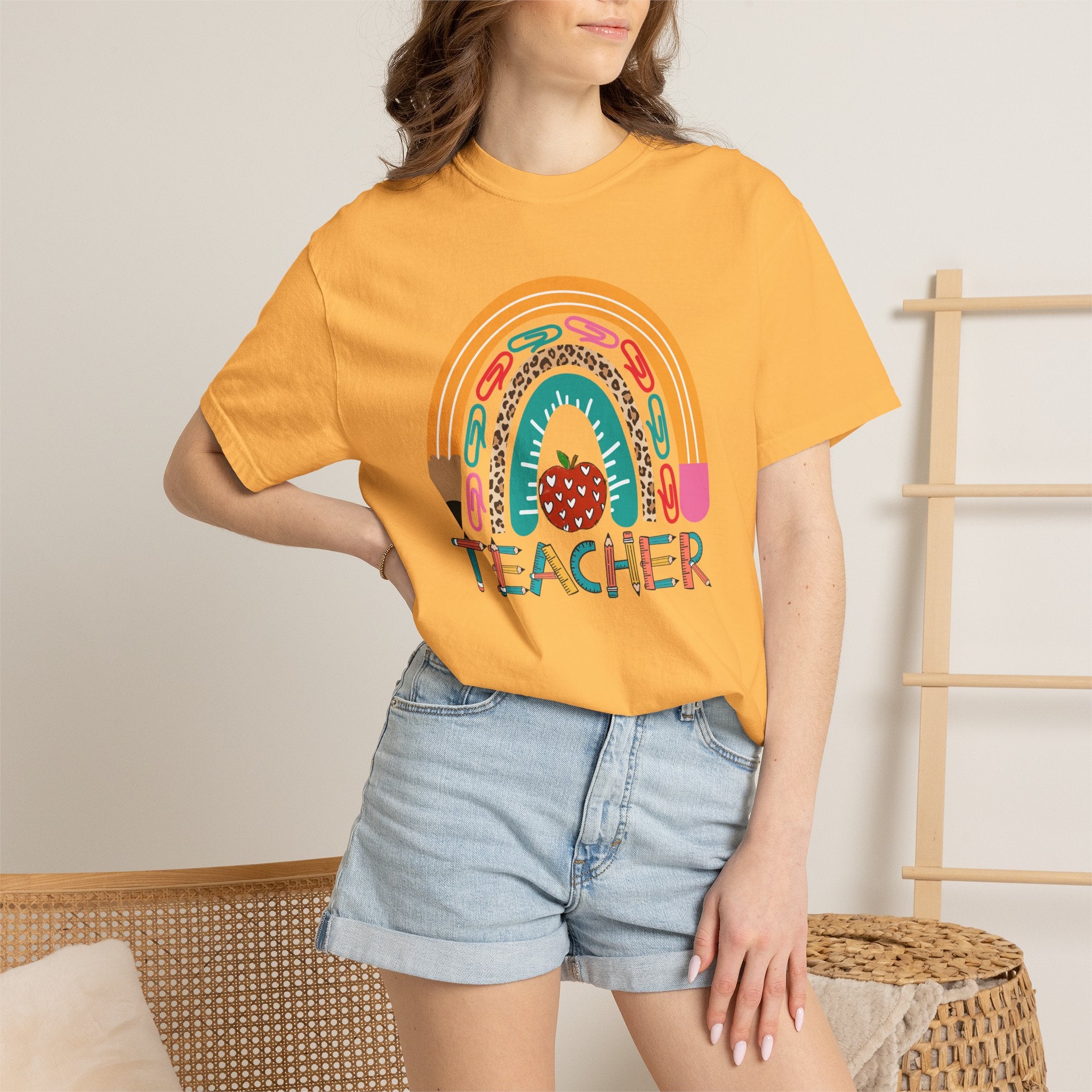 Teacher Rainbow T-Shirt — Cute Apple & Pencil Back-to-School Tee
