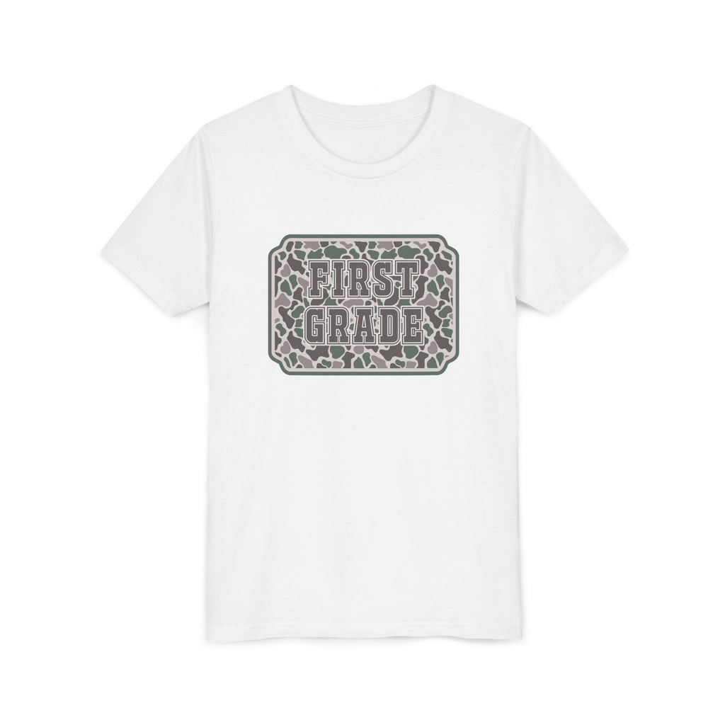 First Grade Tee — Camo Pattern Kids Back to School Shirt