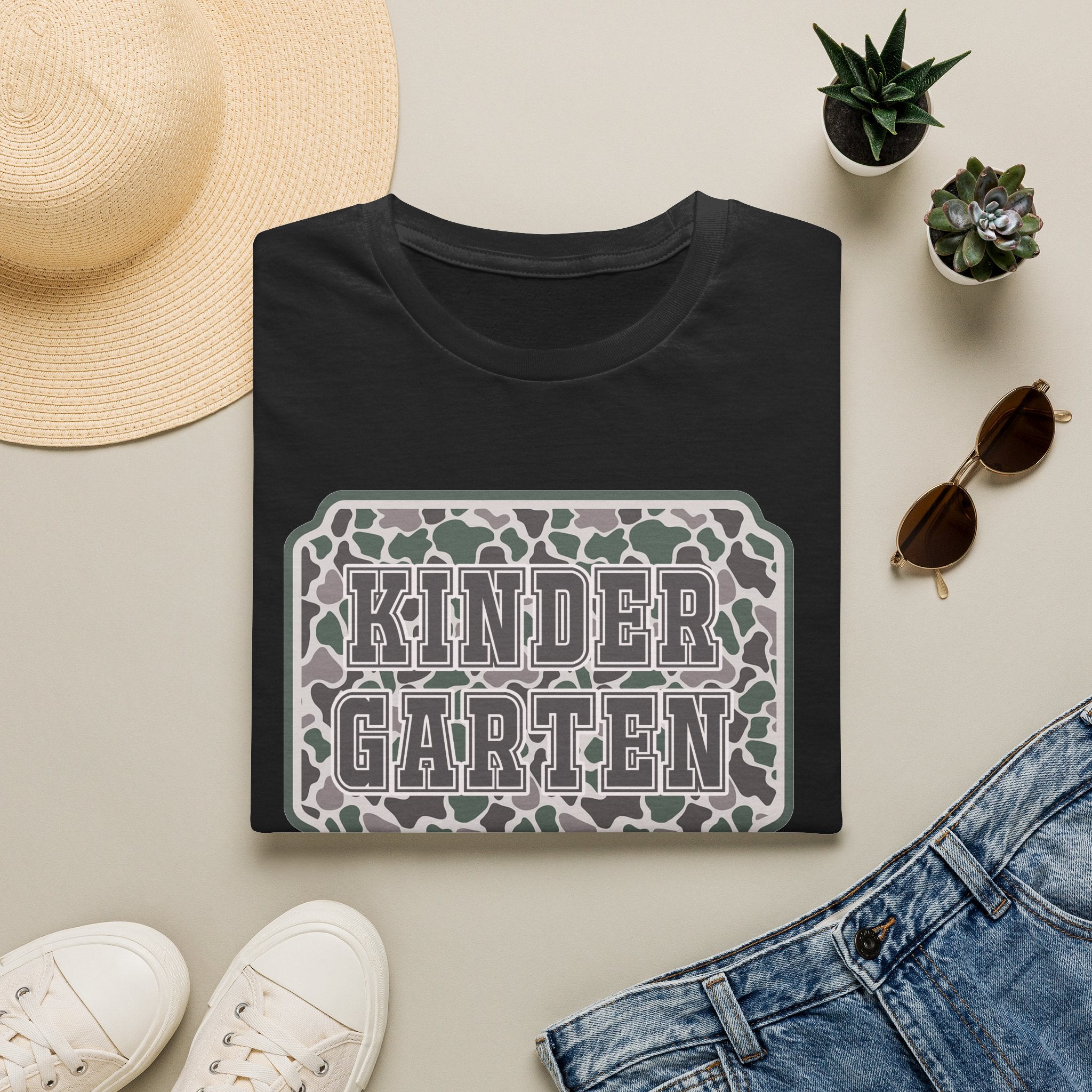 Kindergarten Camo T‑Shirt — Back to School Graphic Tee for Kids & Teachers