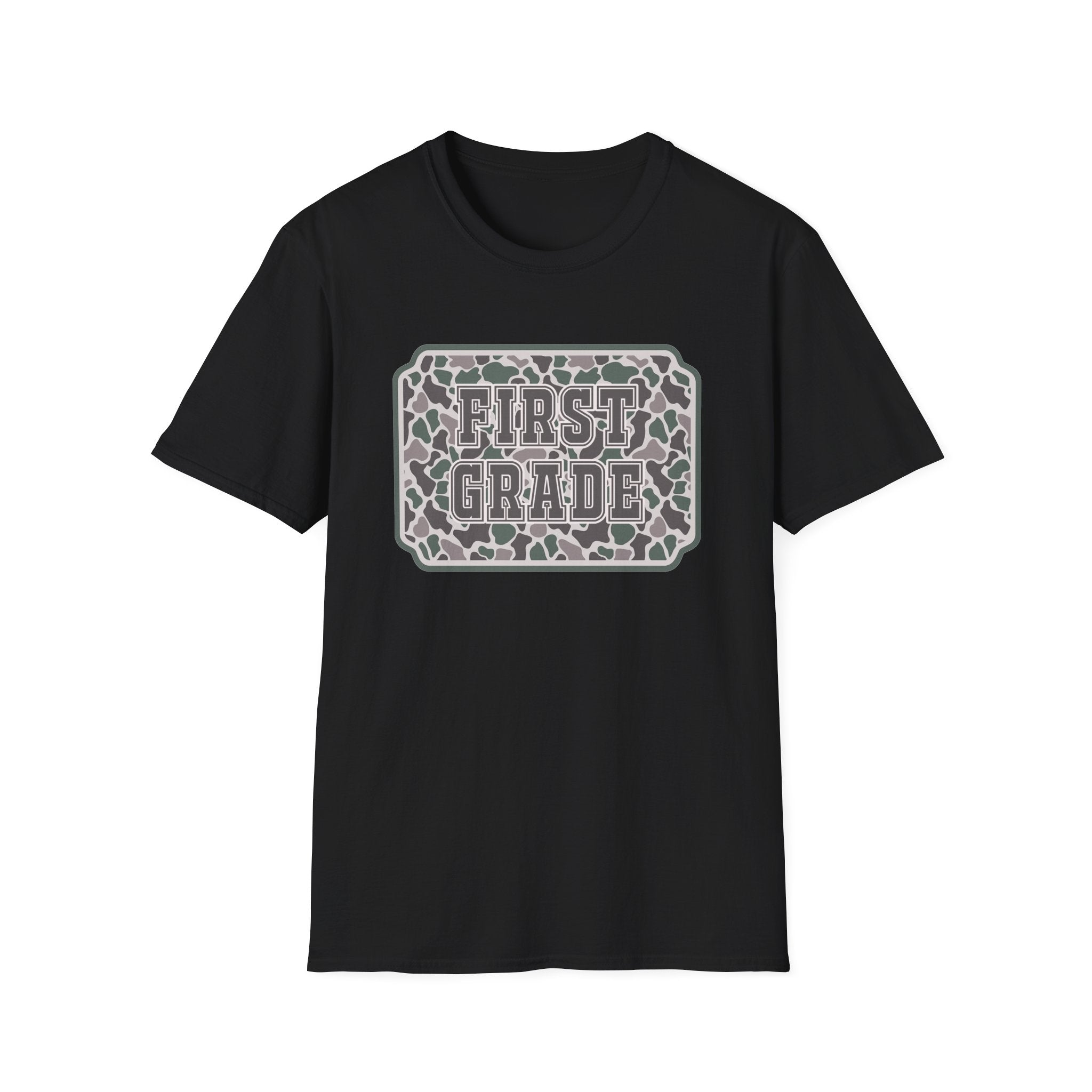 First Grade Camo T-Shirt — 'FIRST GRADE' School Teacher / Back-to-School Shirt