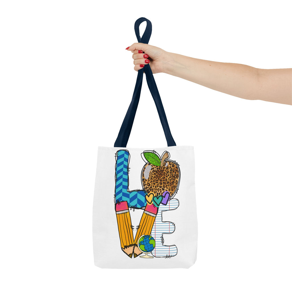 Love Teacher Tote Bag — Colorful School Apple & Pencil AOP Tote