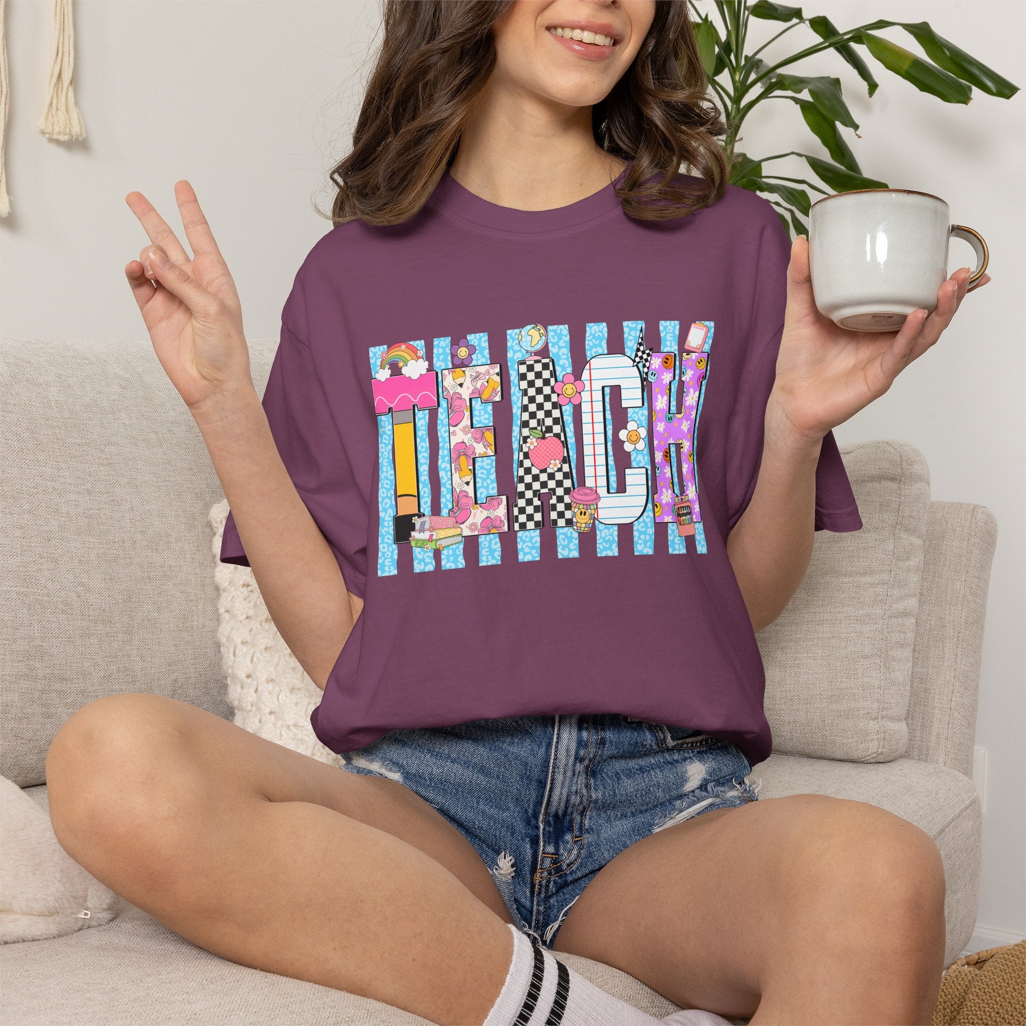 Teacher Stripe Patchwork T-Shirt