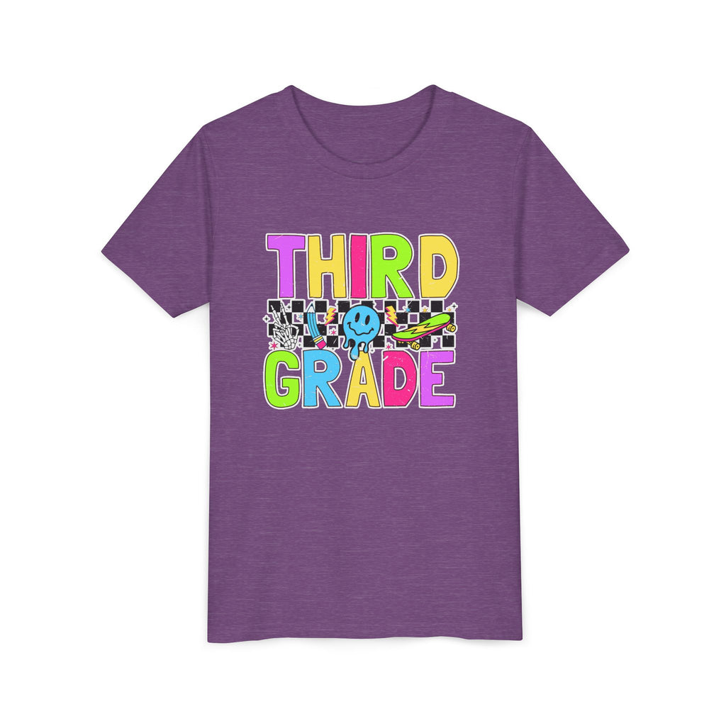 Third Grade Youth T‑Shirt — Colorful Checkerboard Smileback School Tee