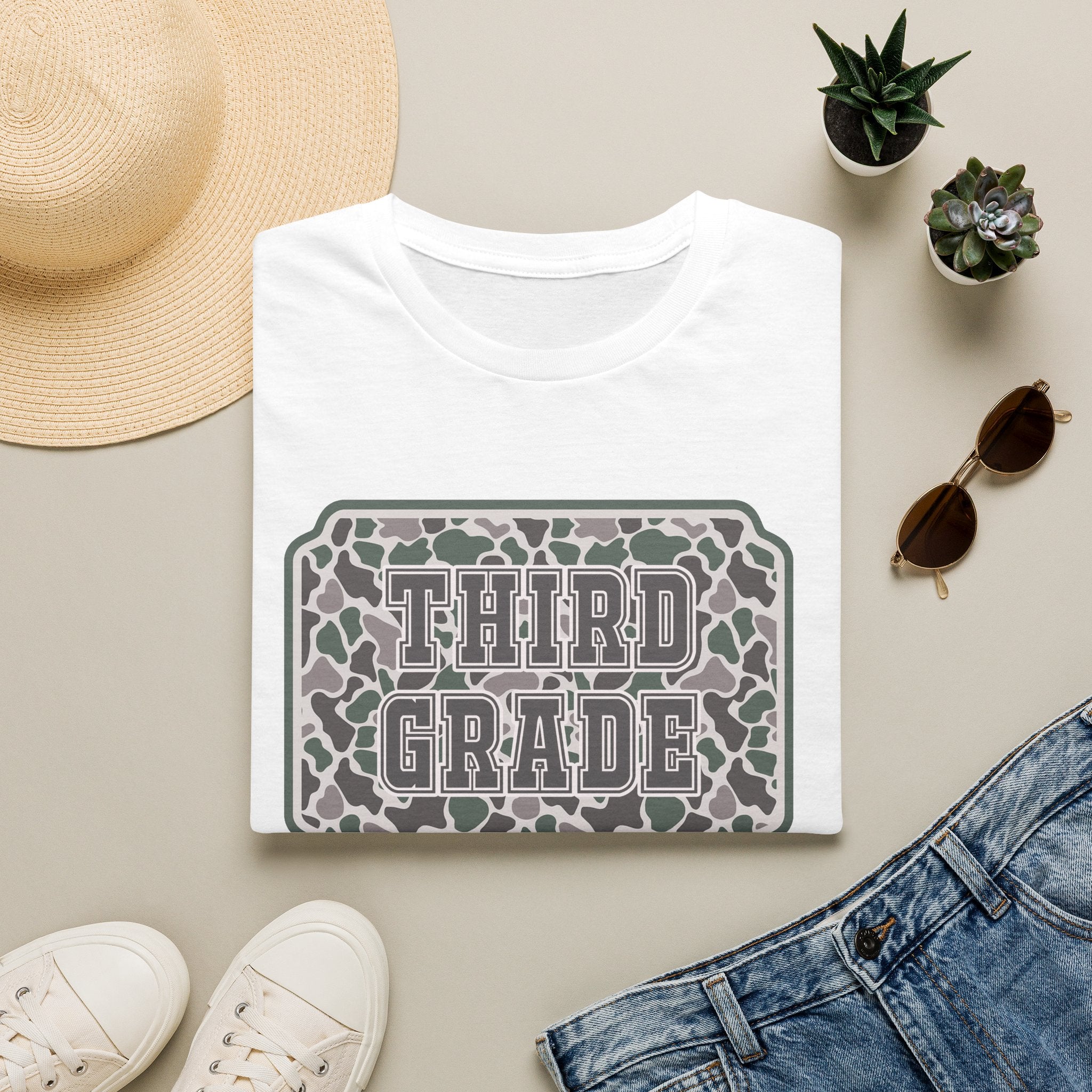 Third Grade Camo T-Shirt — "Third Grade" School Teacher & Student Tee