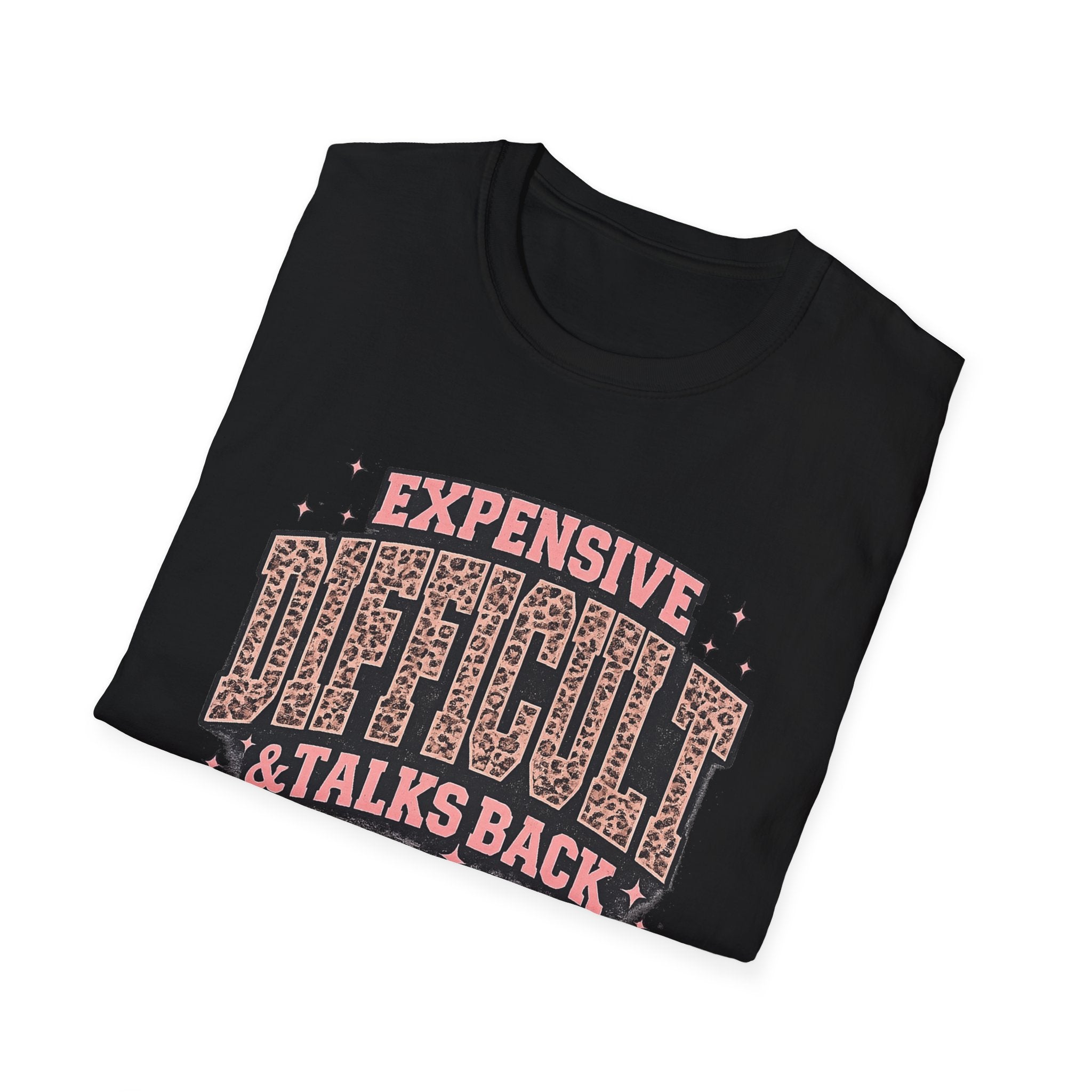 Difficult Talks Back Leopard Graphic T-Shirt — "Expensive Difficult" Feminine Attitude Tee