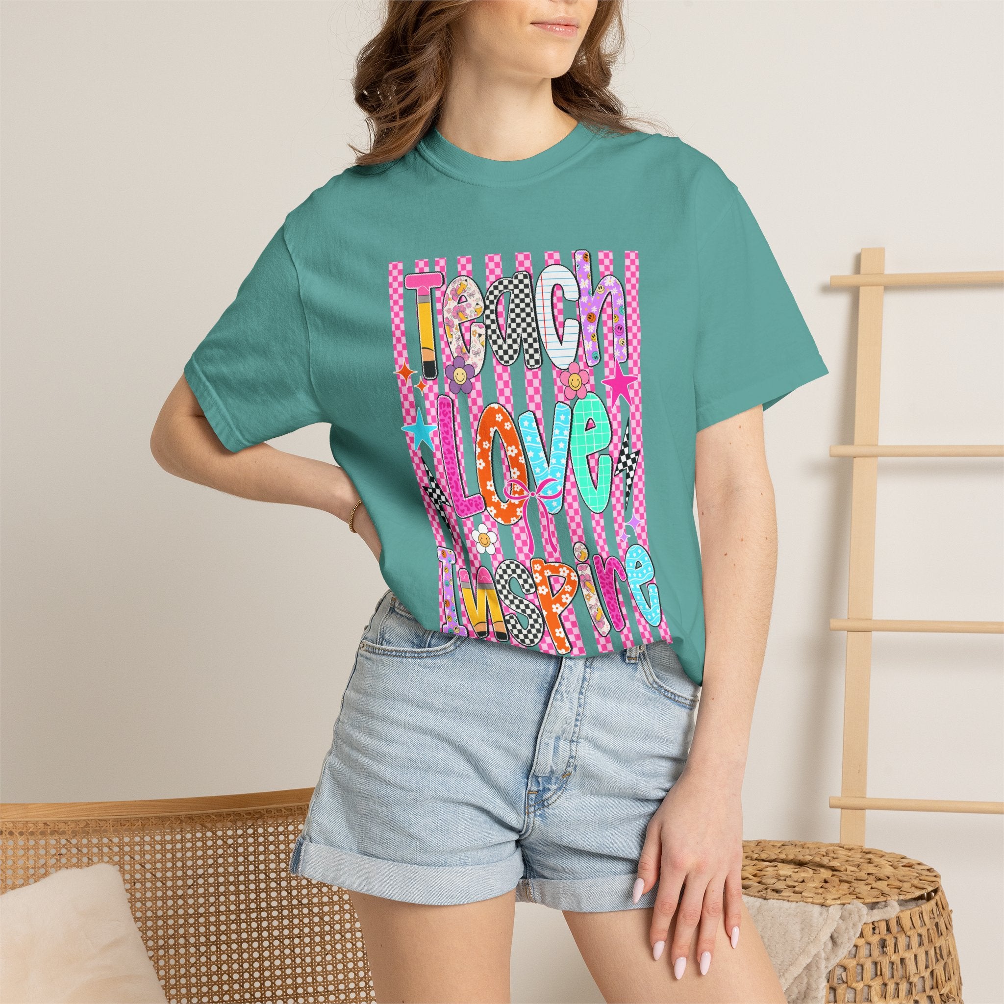 Teach Love Inspire T-Shirt — Colorful Positive Teacher Appreciation Tee