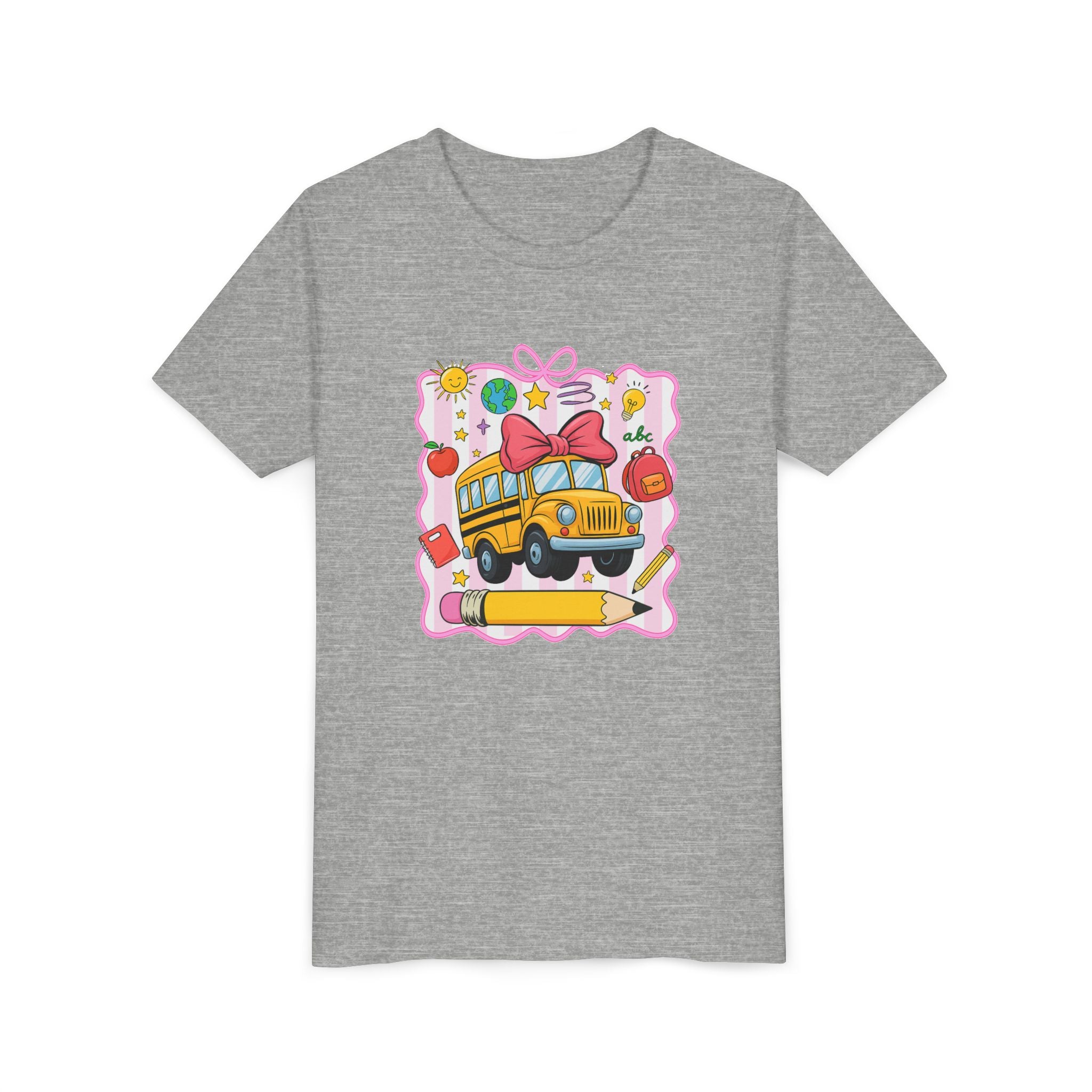Youth Tee — Cute School Bus Back to School Kids Shirt (Pencil, Apple, Sun)