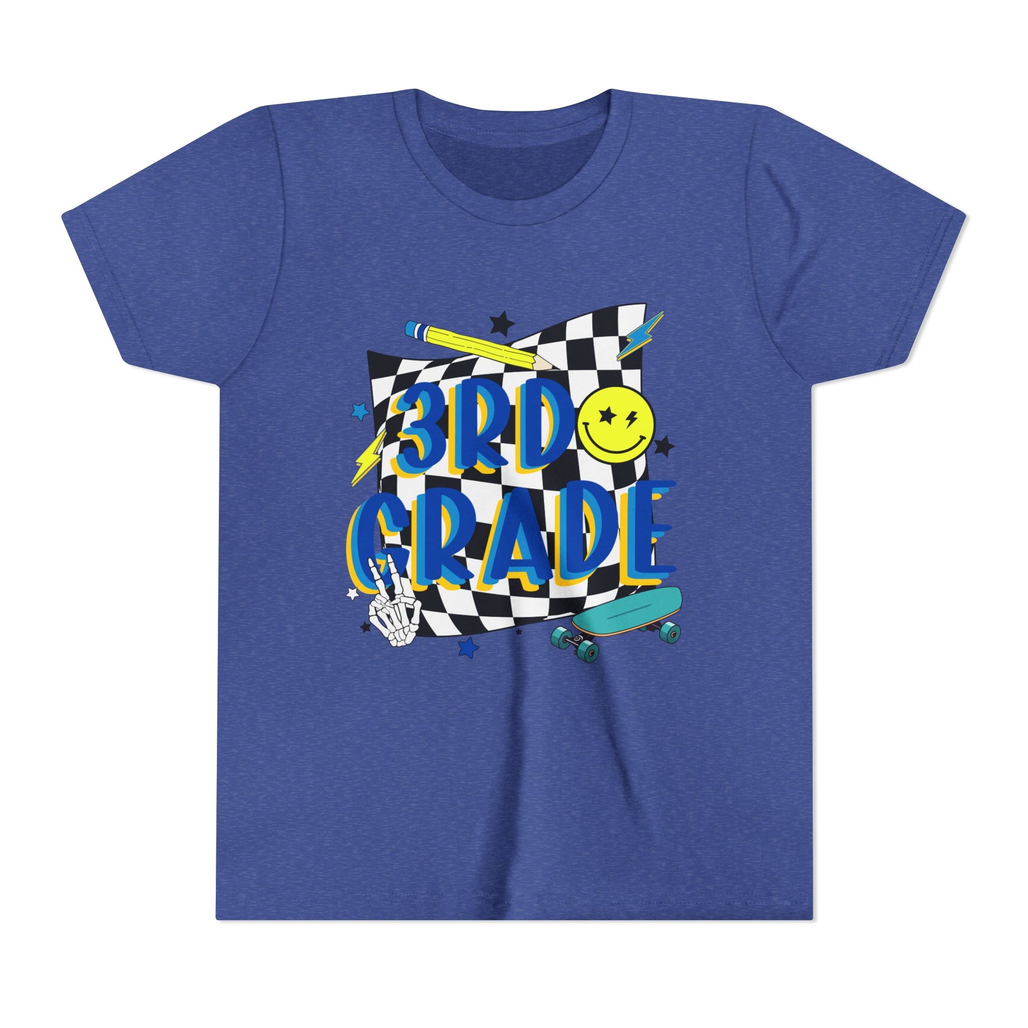 3rd Grade Youth Tee - Back-to-School Smiley Skateboard Design